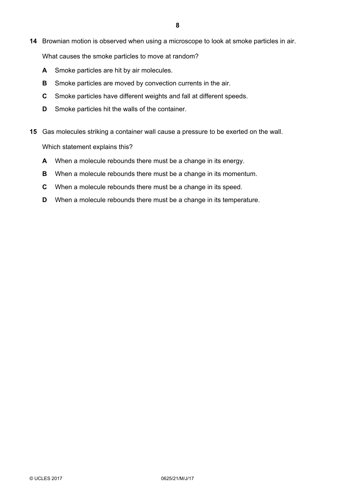Cambridge IGCSE Physics 0625 2017 May/June Paper 2 · Variant 1 question paper, page 8 of 20