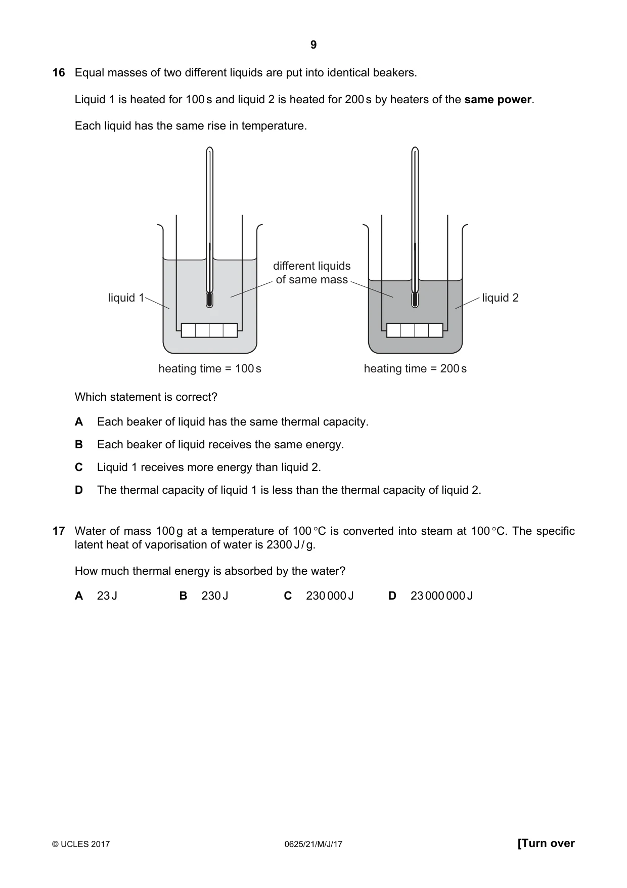 Cambridge IGCSE Physics 0625 2017 May/June Paper 2 · Variant 1 question paper, page 9 of 20