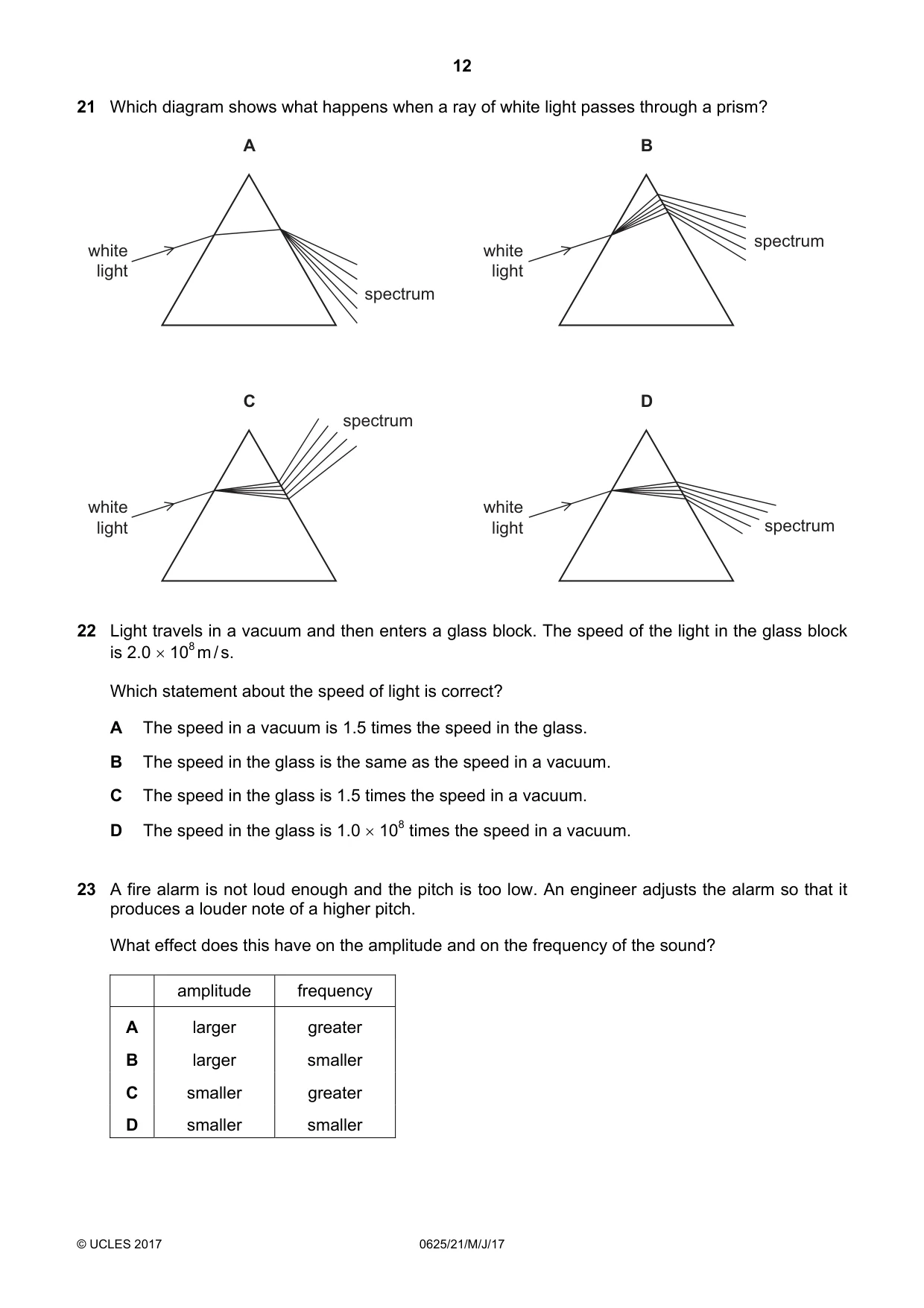 Cambridge IGCSE Physics 0625 2017 May/June Paper 2 · Variant 1 question paper, page 12 of 20
