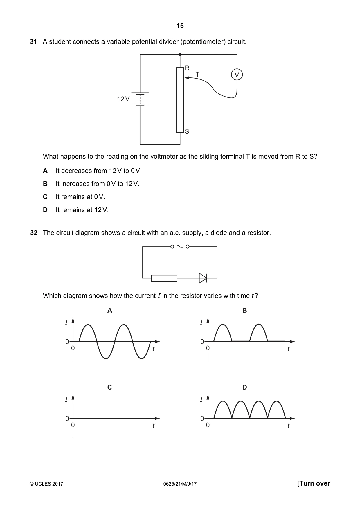 Cambridge IGCSE Physics 0625 2017 May/June Paper 2 · Variant 1 question paper, page 15 of 20