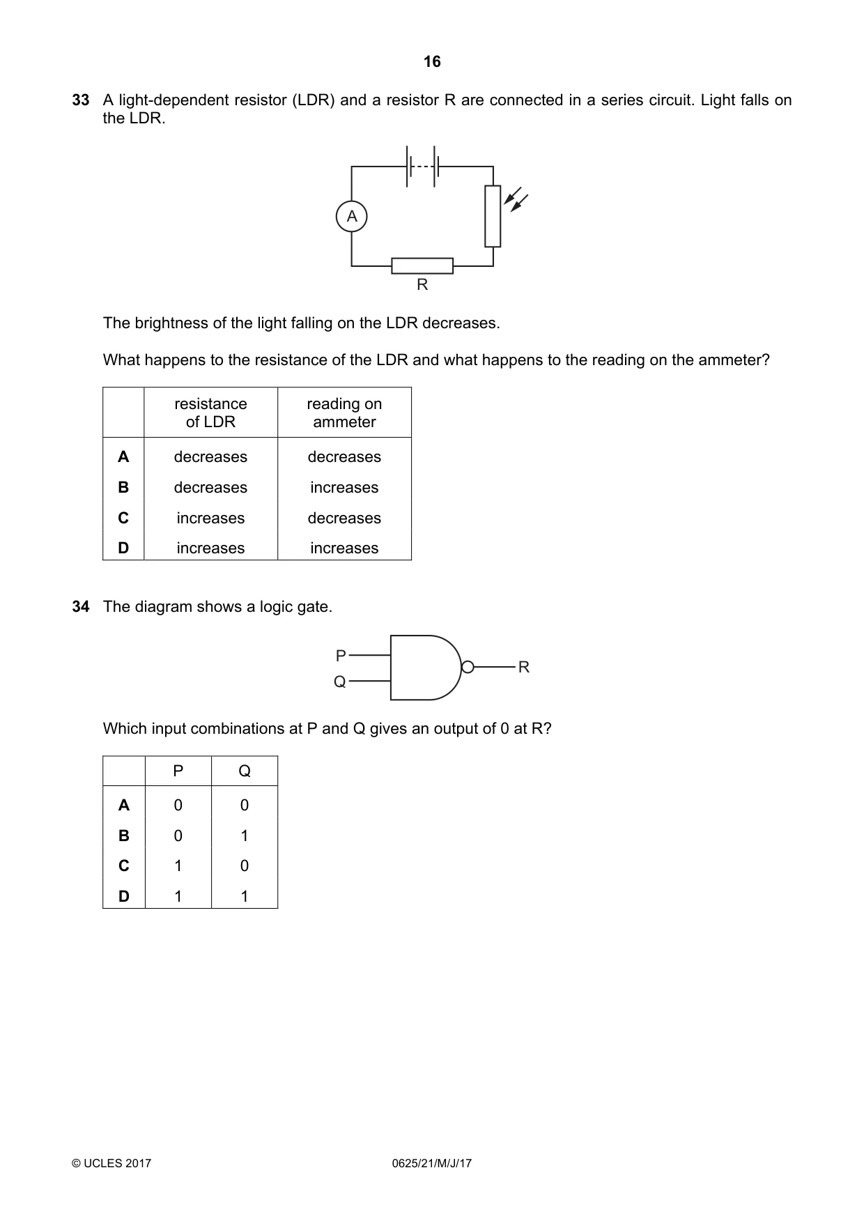 Cambridge IGCSE Physics 0625 2017 May/June Paper 2 · Variant 1 question paper, page 16 of 20