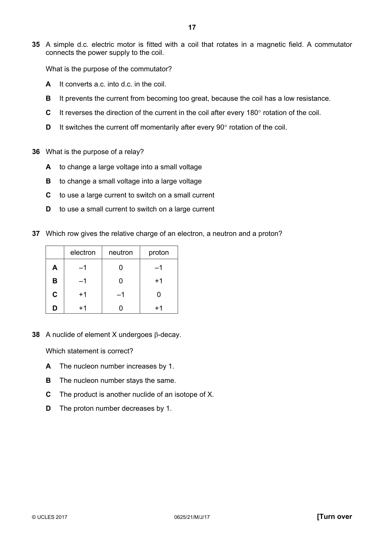 Cambridge IGCSE Physics 0625 2017 May/June Paper 2 · Variant 1 question paper, page 17 of 20