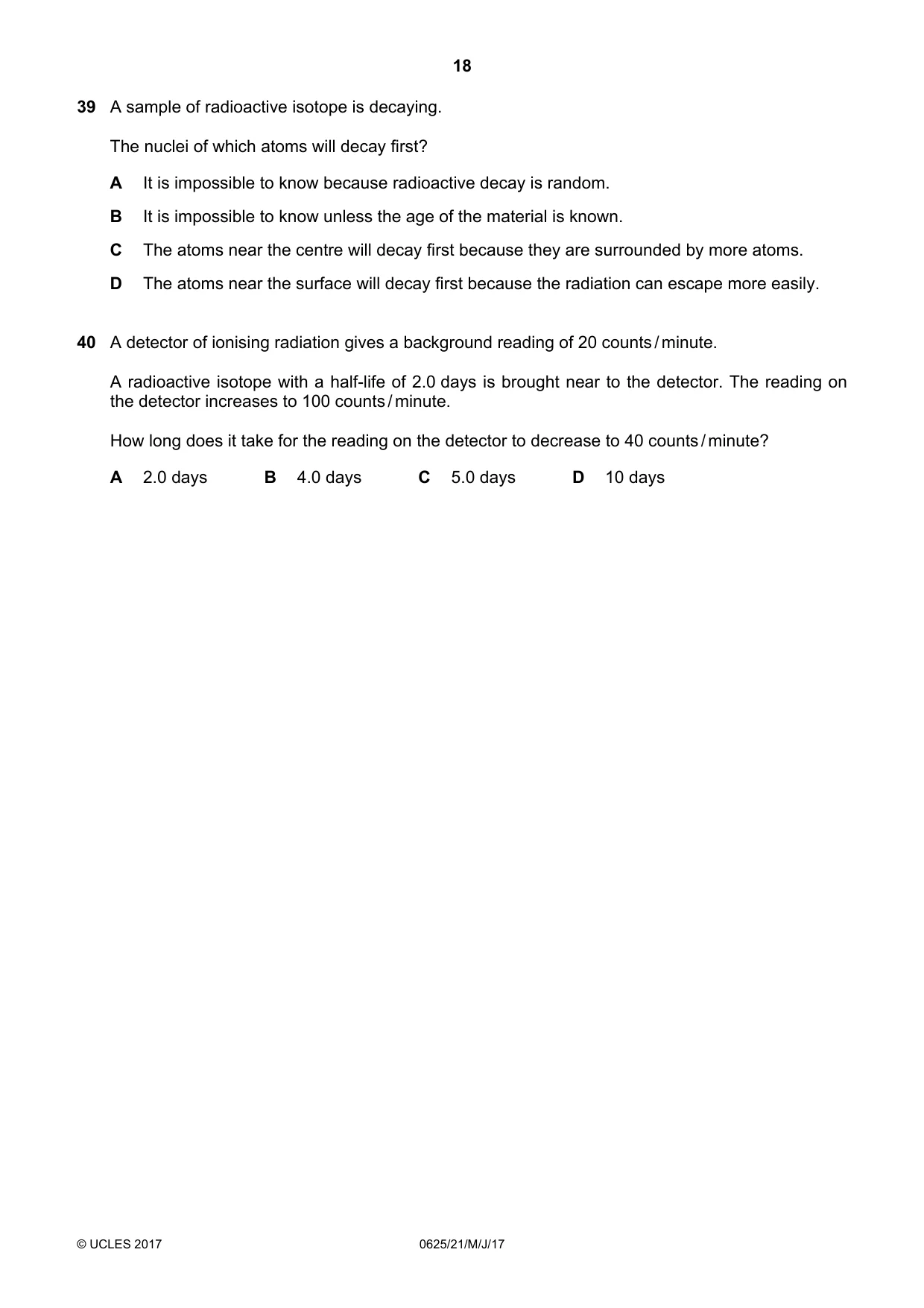 Cambridge IGCSE Physics 0625 2017 May/June Paper 2 · Variant 1 question paper, page 18 of 20