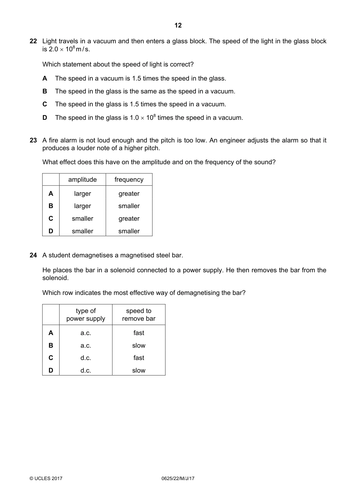 Cambridge IGCSE Physics 0625 2017 May/June Paper 2 · Variant 2 question paper, page 12 of 20