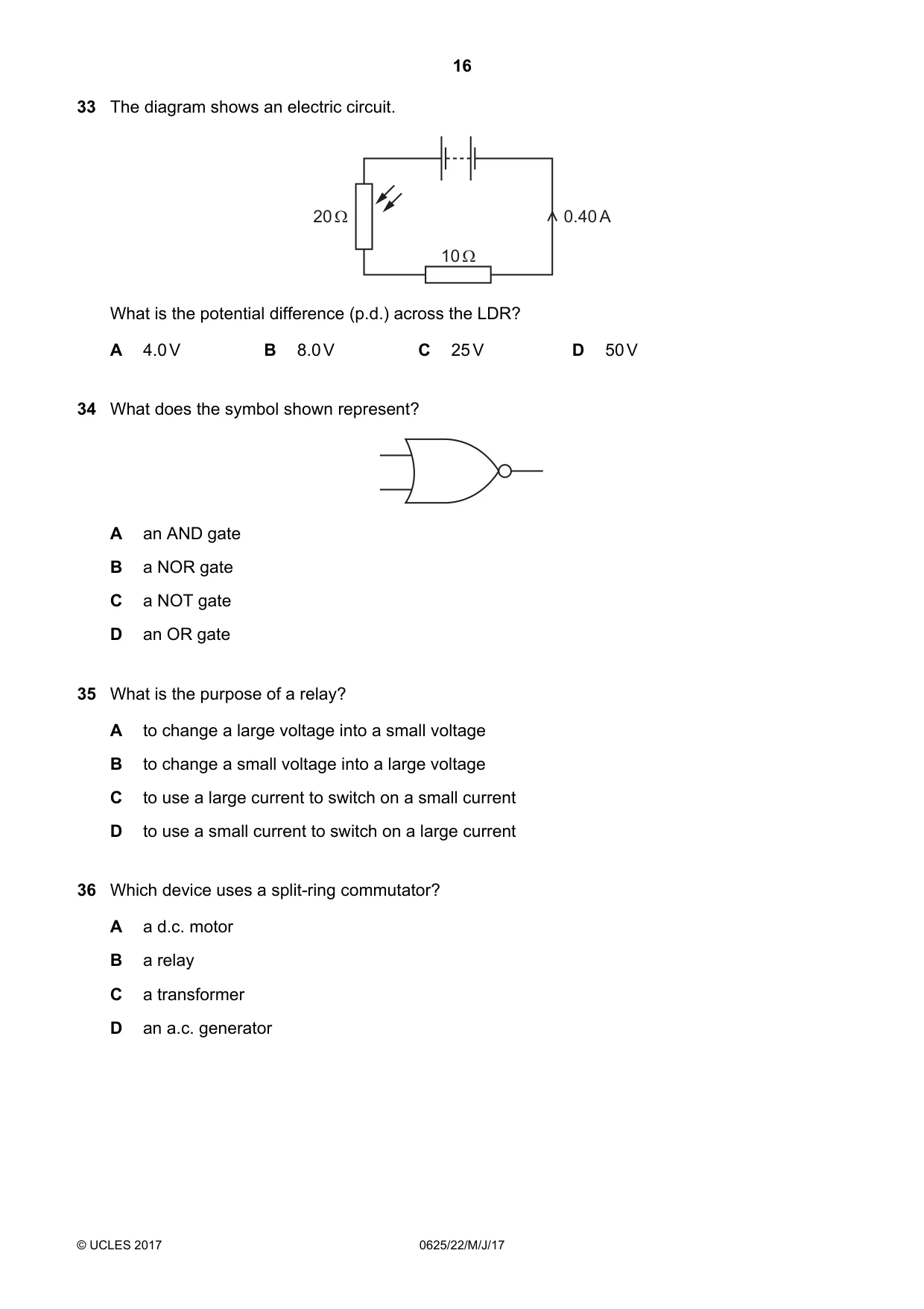 Cambridge IGCSE Physics 0625 2017 May/June Paper 2 · Variant 2 question paper, page 16 of 20