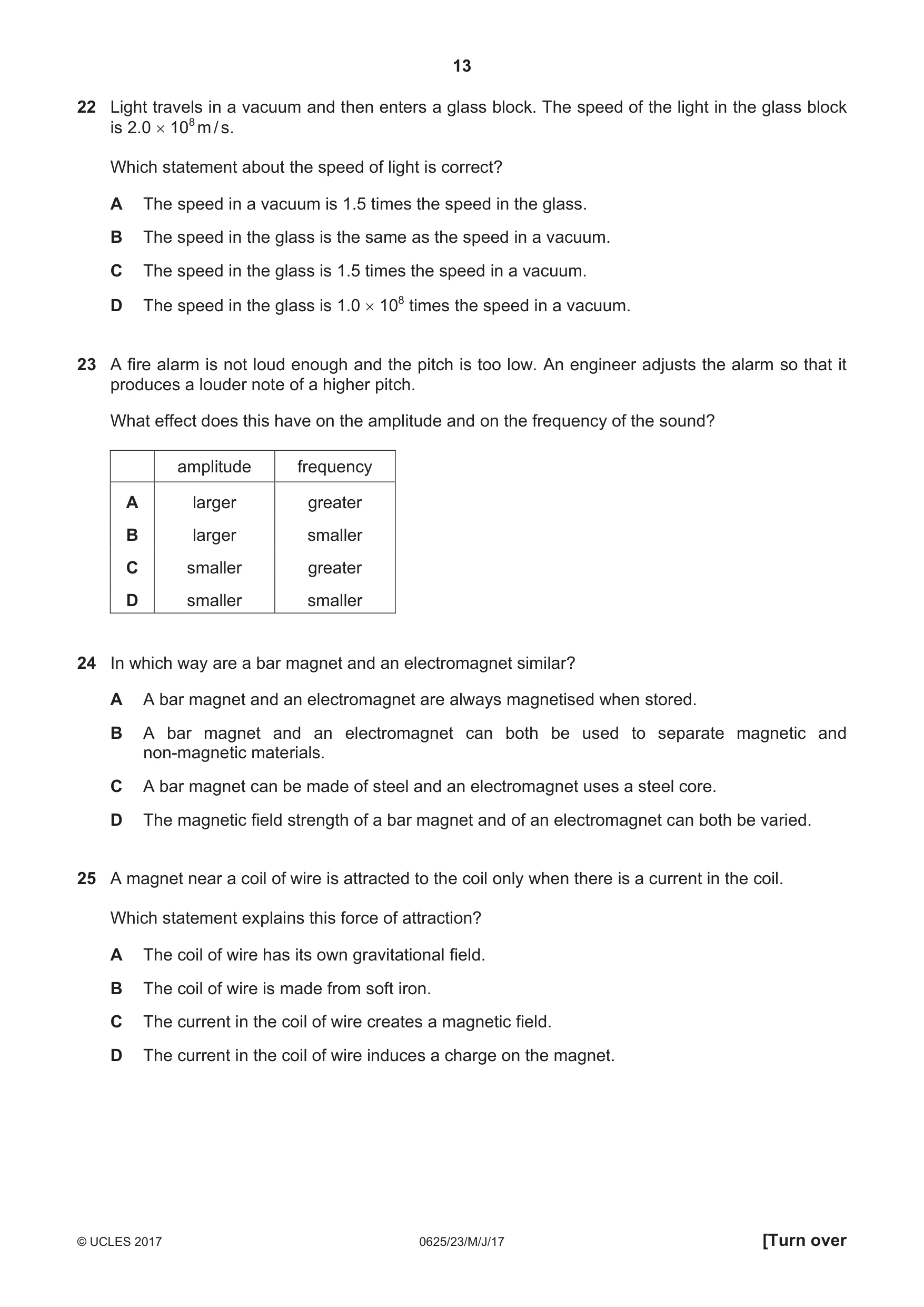 Cambridge IGCSE Physics 0625 2017 May/June Paper 2 · Variant 3 question paper, page 13 of 20