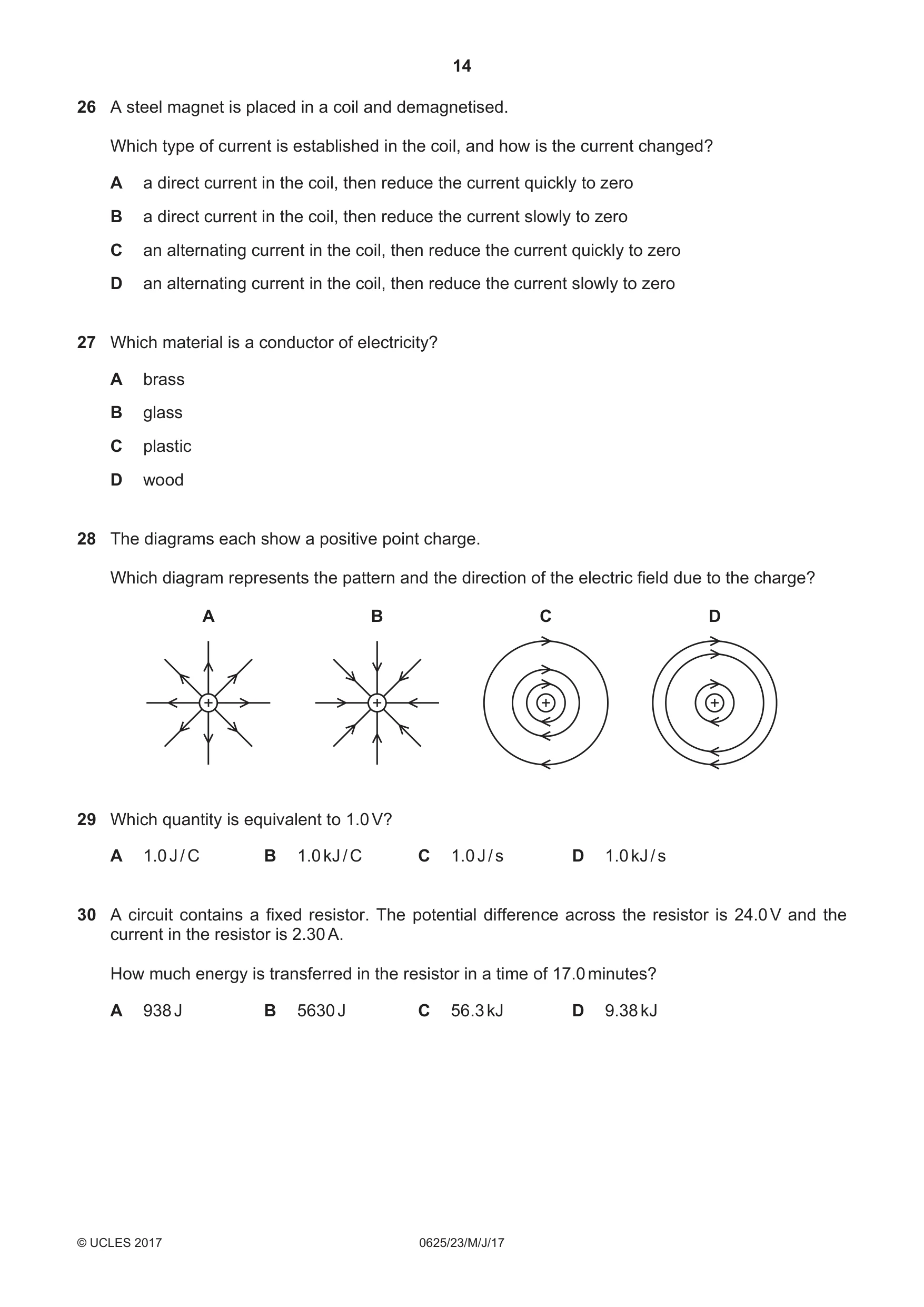 Cambridge IGCSE Physics 0625 2017 May/June Paper 2 · Variant 3 question paper, page 14 of 20