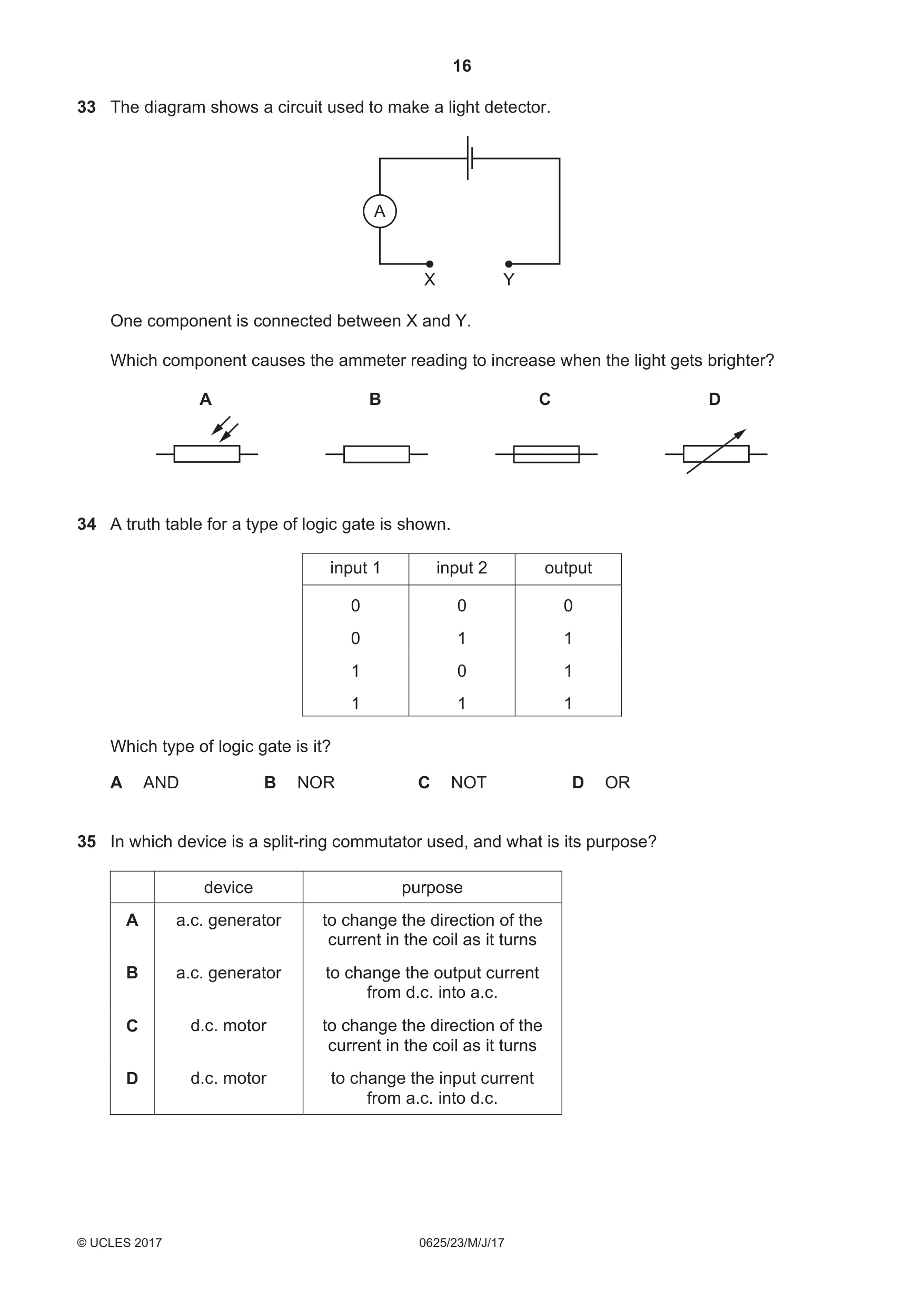 Cambridge IGCSE Physics 0625 2017 May/June Paper 2 · Variant 3 question paper, page 16 of 20