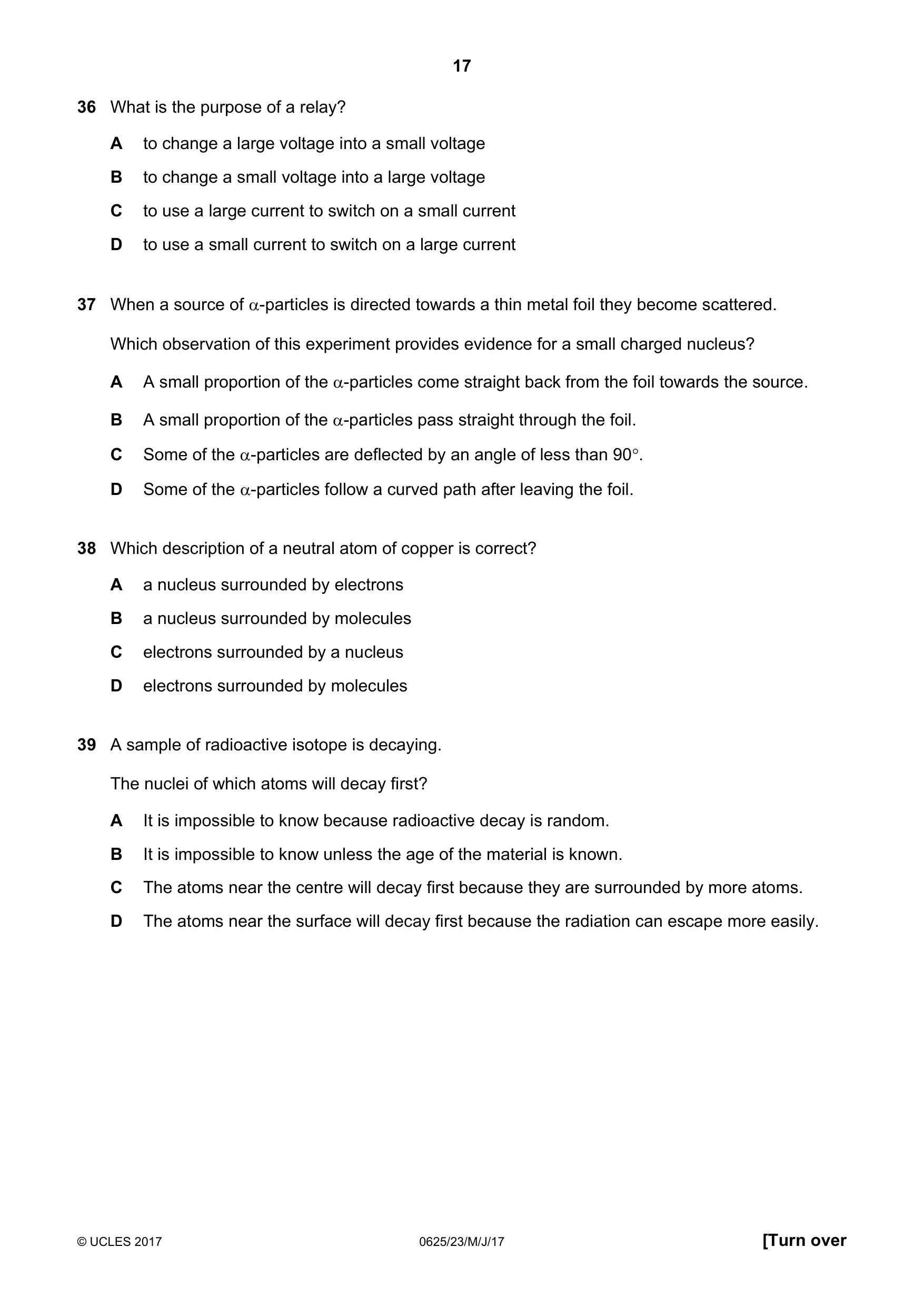 Cambridge IGCSE Physics 0625 2017 May/June Paper 2 · Variant 3 question paper, page 17 of 20