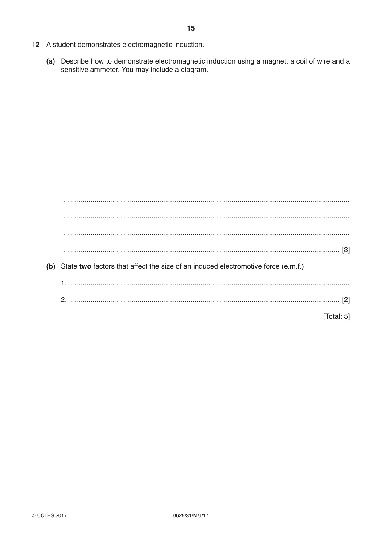 Cambridge IGCSE Physics 0625 2017 May/June Paper 3 · Variant 1 question paper, page 15 of 16