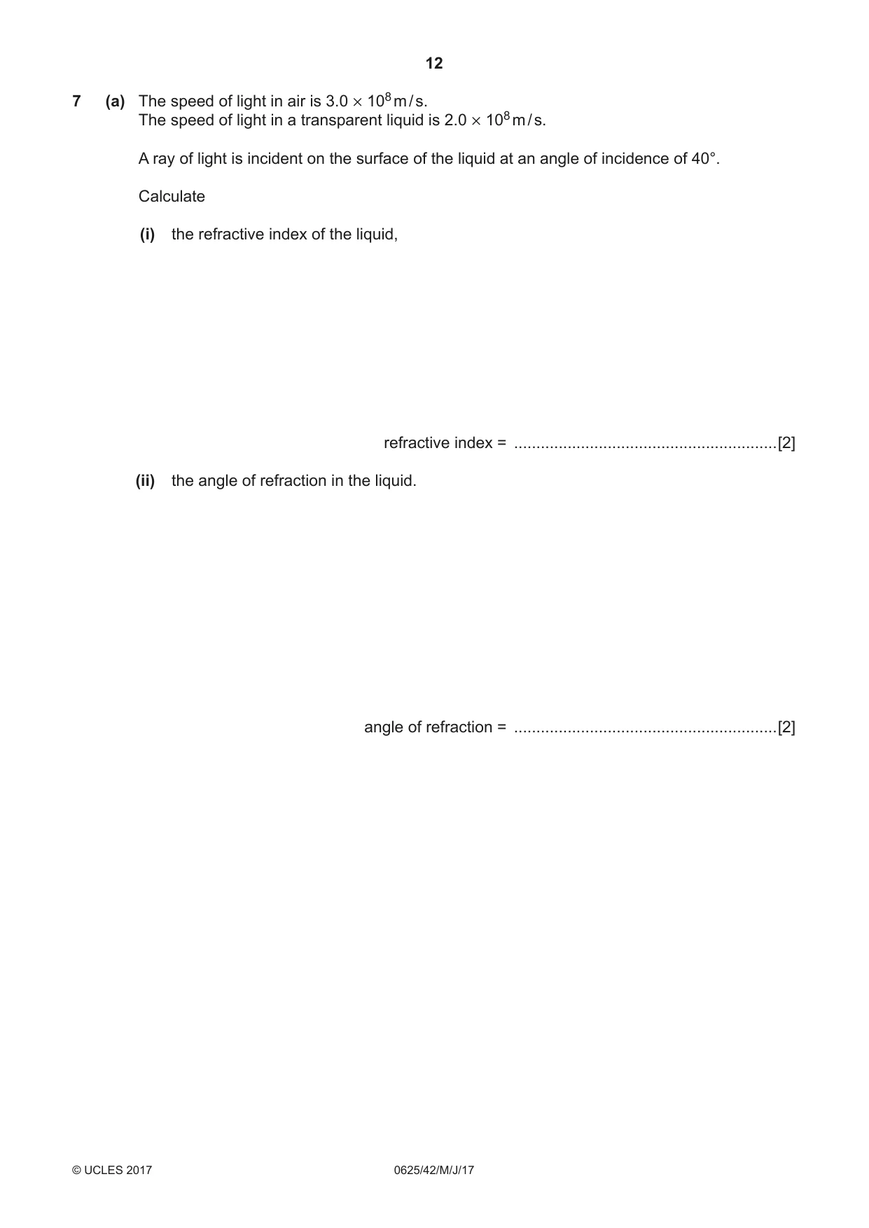 Cambridge IGCSE Physics 0625 2017 May/June Paper 4 · Variant 2 question paper, page 12 of 20