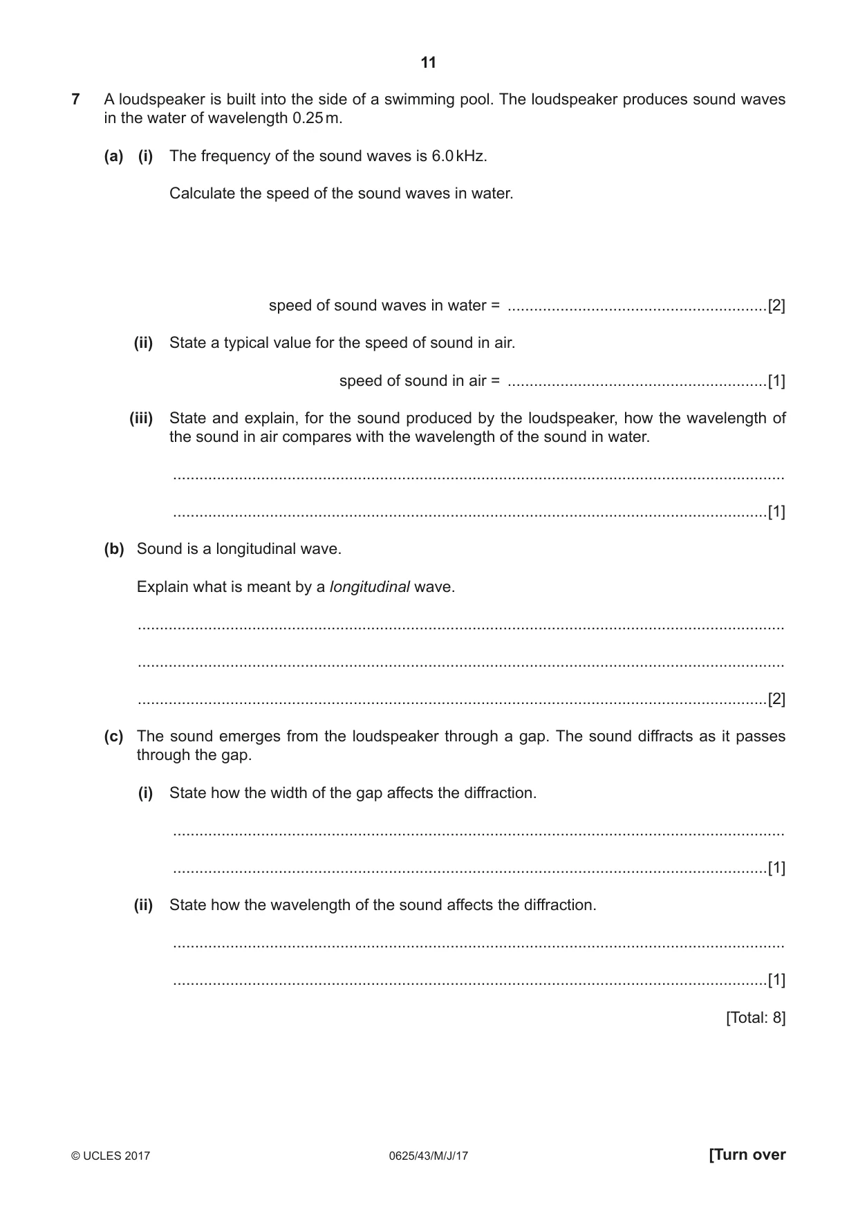 Cambridge IGCSE Physics 0625 2017 May/June Paper 4 · Variant 3 question paper, page 11 of 20