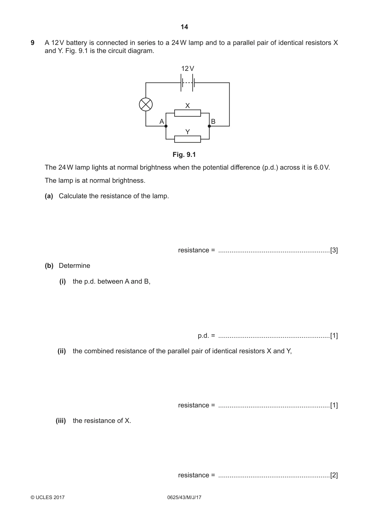 Cambridge IGCSE Physics 0625 2017 May/June Paper 4 · Variant 3 question paper, page 14 of 20