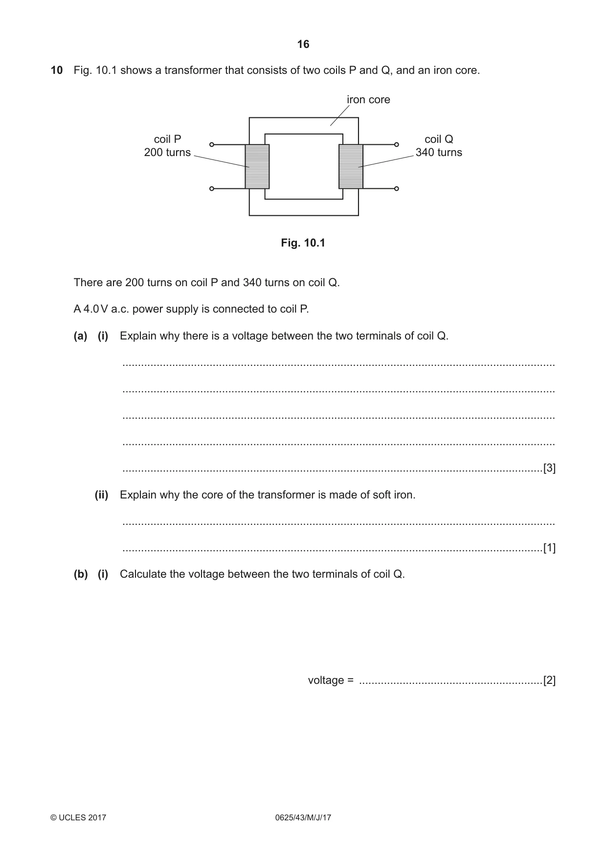 Cambridge IGCSE Physics 0625 2017 May/June Paper 4 · Variant 3 question paper, page 16 of 20