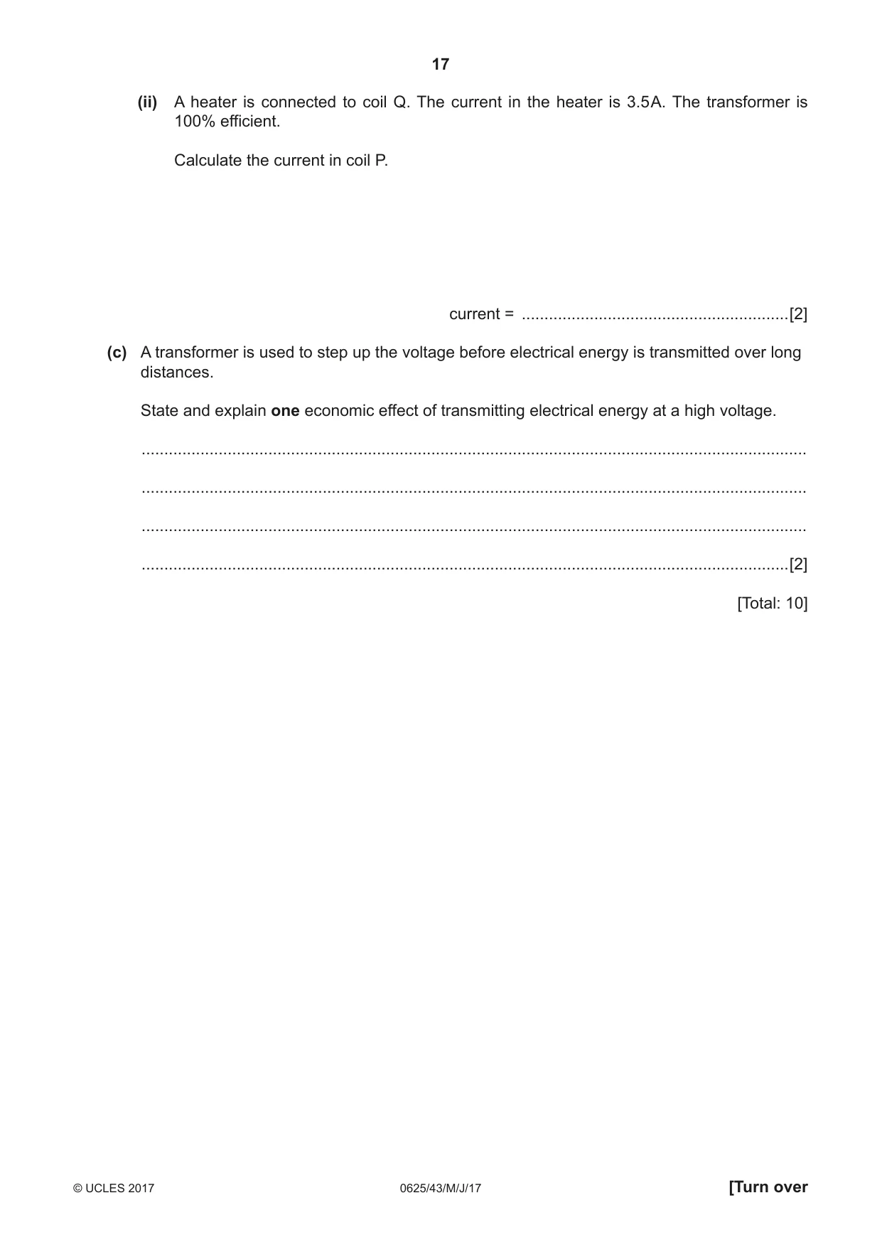 Cambridge IGCSE Physics 0625 2017 May/June Paper 4 · Variant 3 question paper, page 17 of 20