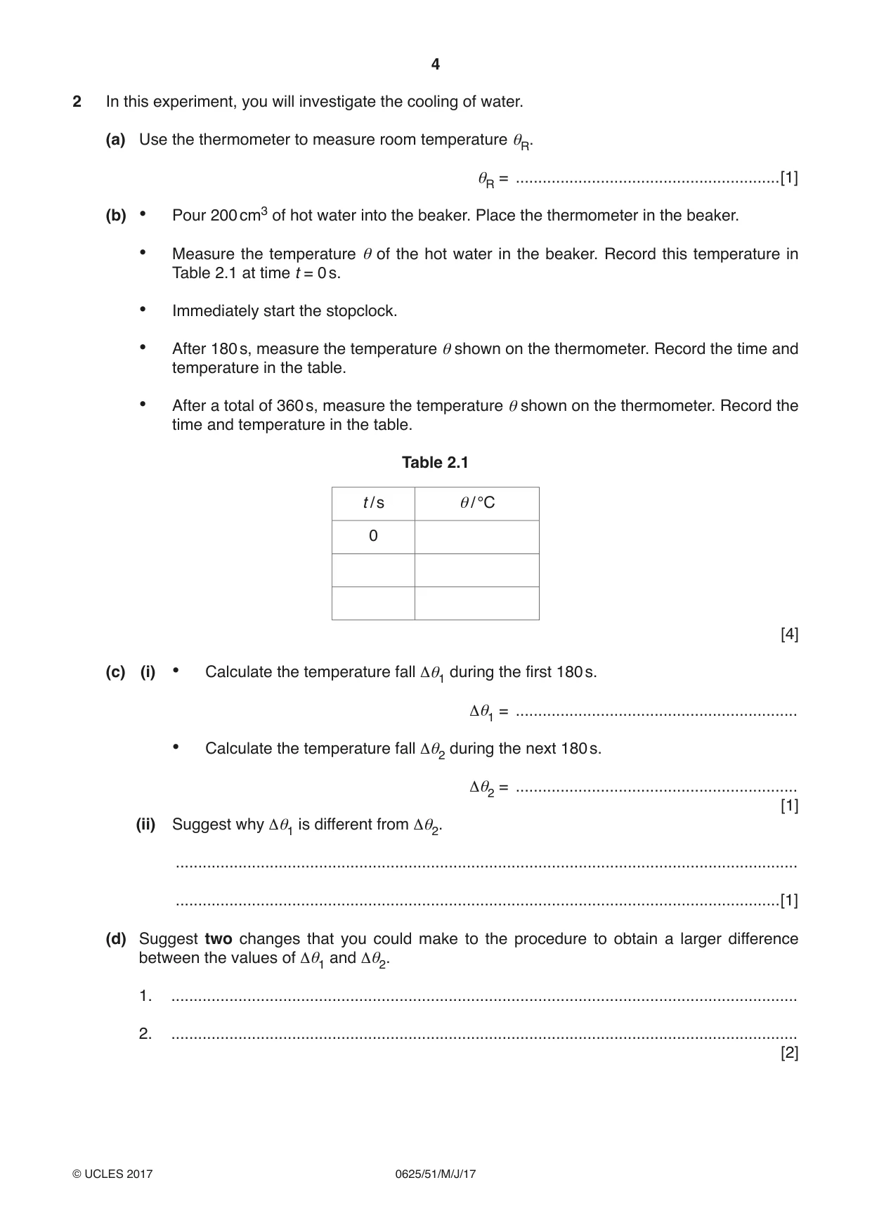 Cambridge IGCSE Physics 0625 2017 May/June Paper 5 · Variant 1 question paper, page 4 of 12