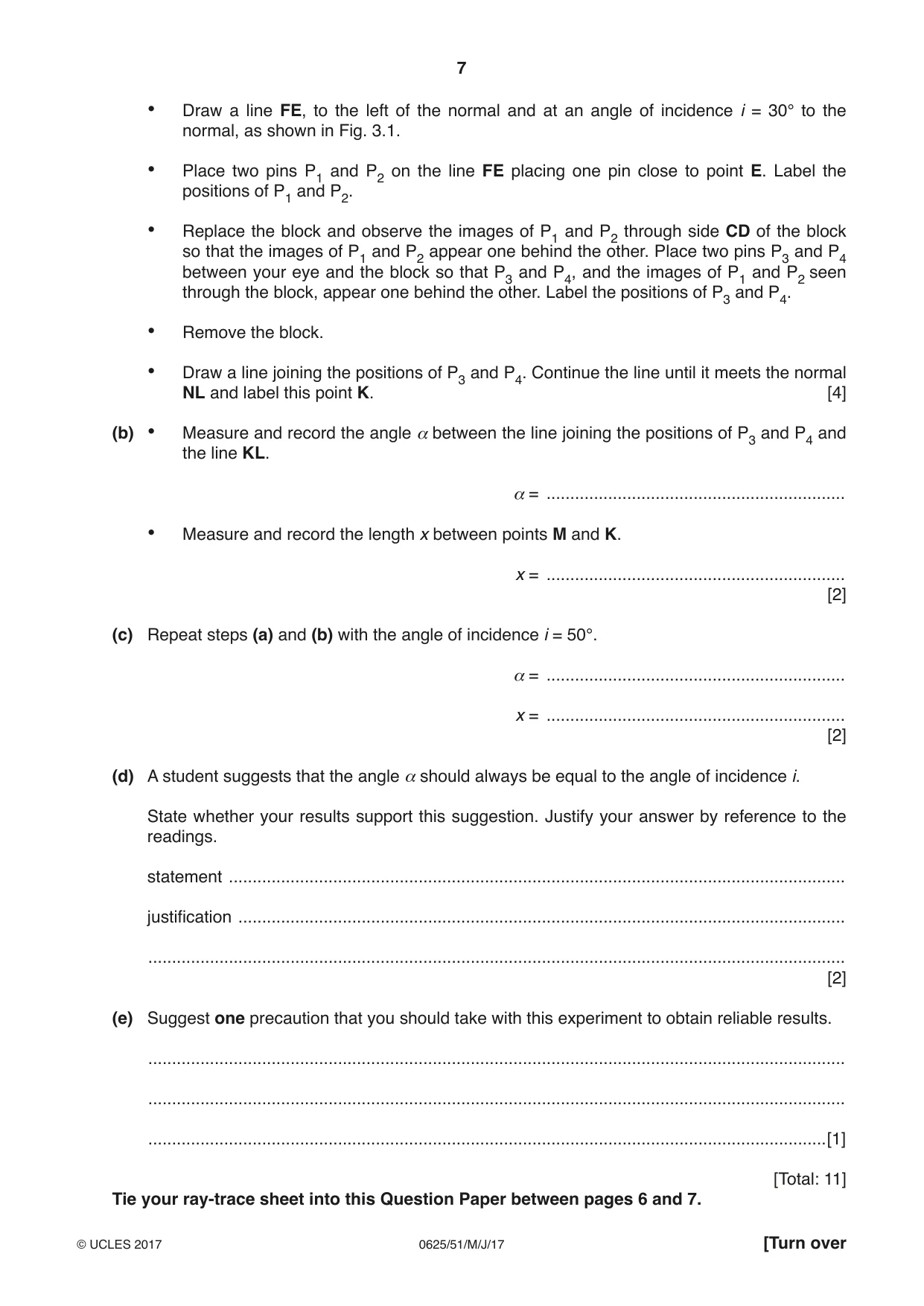 Cambridge IGCSE Physics 0625 2017 May/June Paper 5 · Variant 1 question paper, page 7 of 12