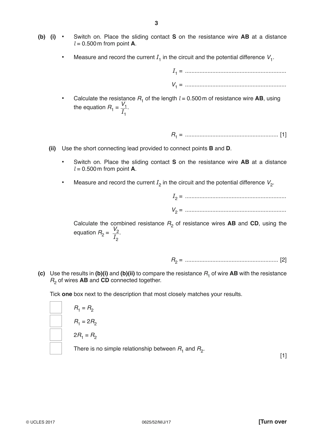 Cambridge IGCSE Physics 0625 2017 May/June Paper 5 · Variant 2 question paper, page 3 of 12