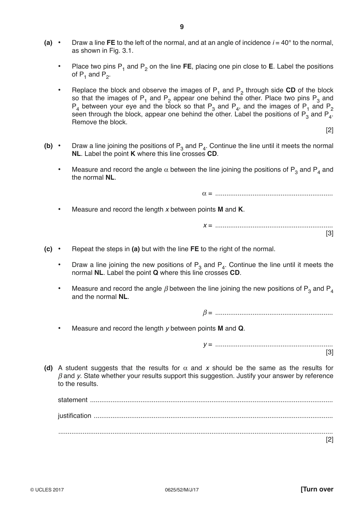 Cambridge IGCSE Physics 0625 2017 May/June Paper 5 · Variant 2 question paper, page 9 of 12