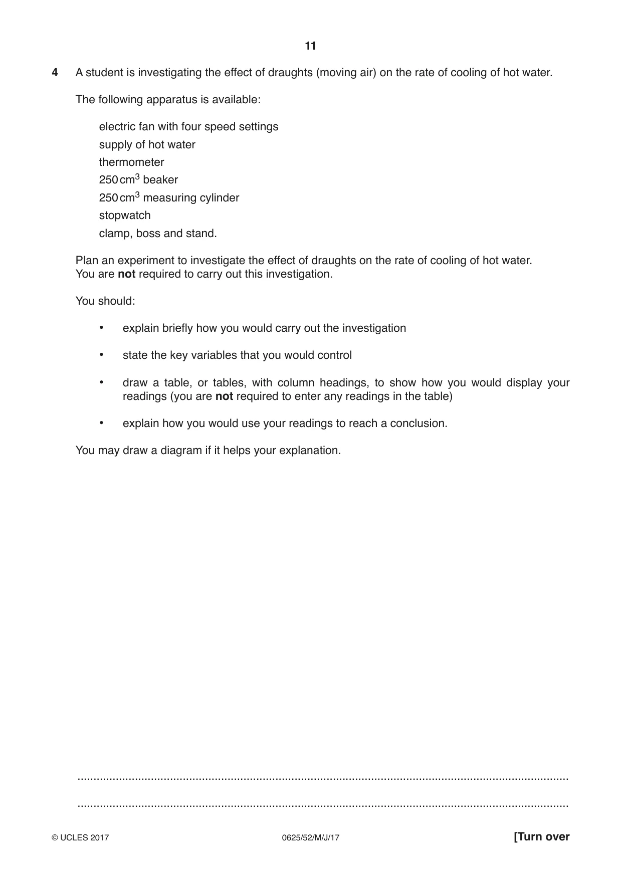 Cambridge IGCSE Physics 0625 2017 May/June Paper 5 · Variant 2 question paper, page 11 of 12