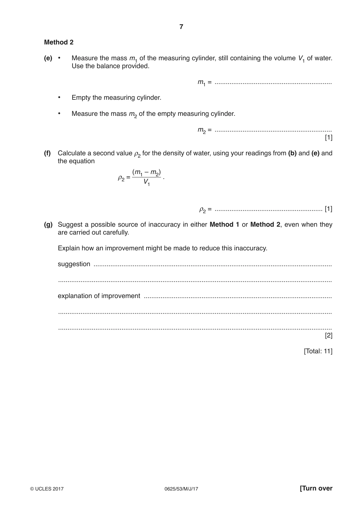Cambridge IGCSE Physics 0625 2017 May/June Paper 5 · Variant 3 question paper, page 7 of 12