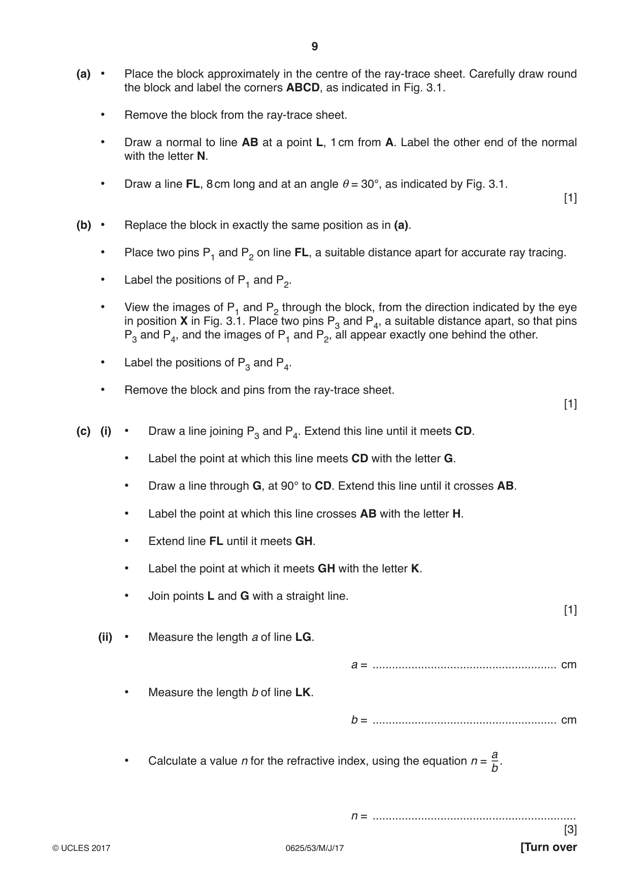 Cambridge IGCSE Physics 0625 2017 May/June Paper 5 · Variant 3 question paper, page 9 of 12