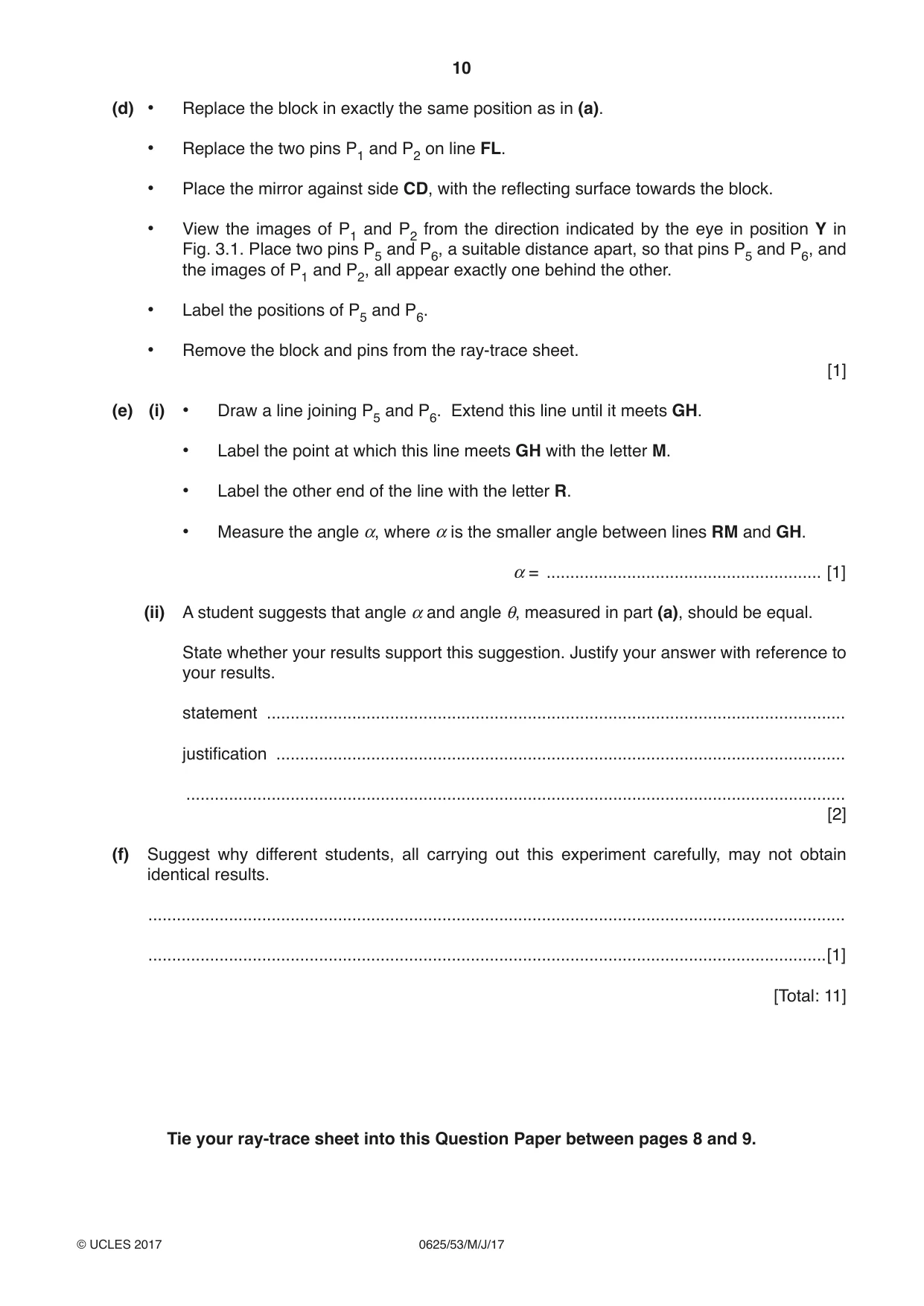 Cambridge IGCSE Physics 0625 2017 May/June Paper 5 · Variant 3 question paper, page 10 of 12