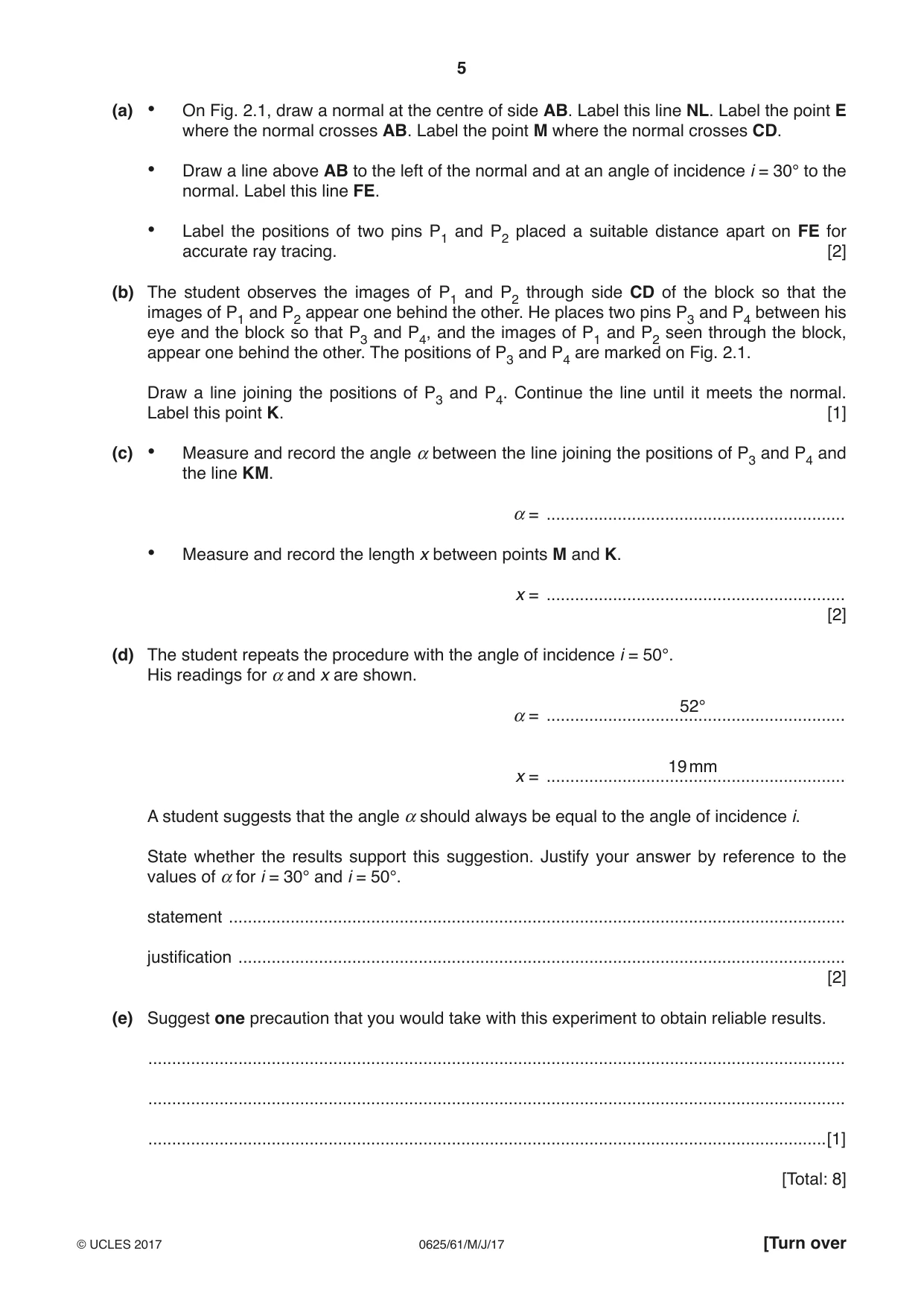 Cambridge IGCSE Physics 0625 2017 May/June Paper 6 · Variant 1 question paper, page 5 of 12