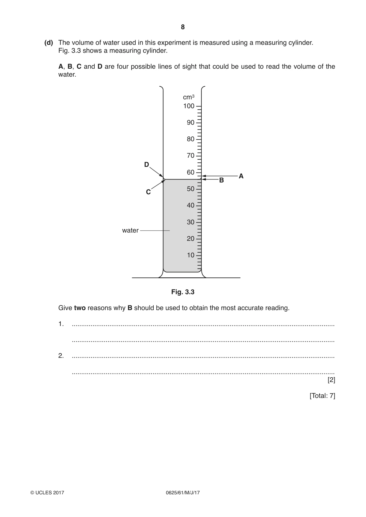 Cambridge IGCSE Physics 0625 2017 May/June Paper 6 · Variant 1 question paper, page 8 of 12