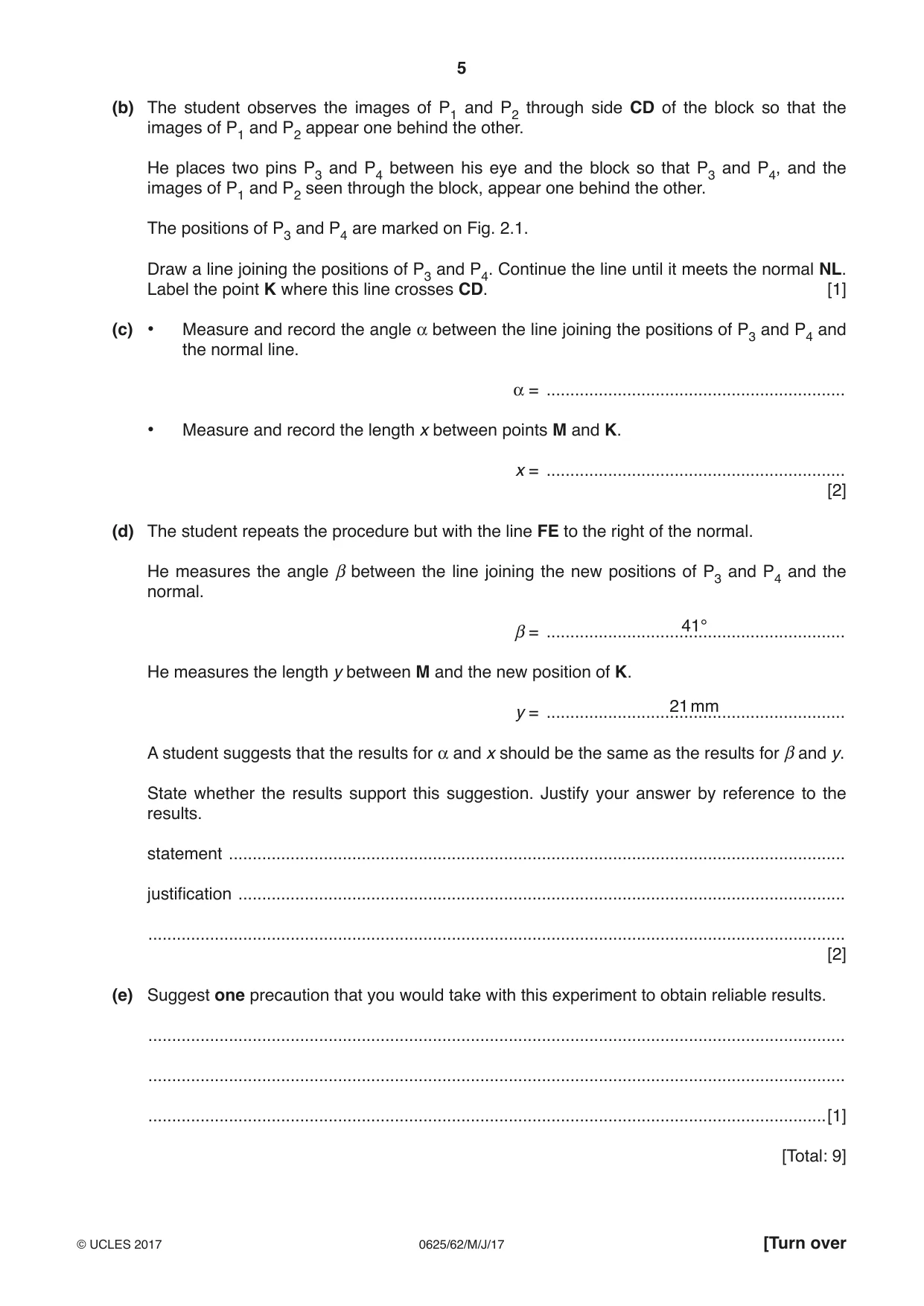 Cambridge IGCSE Physics 0625 2017 May/June Paper 6 · Variant 2 question paper, page 5 of 12