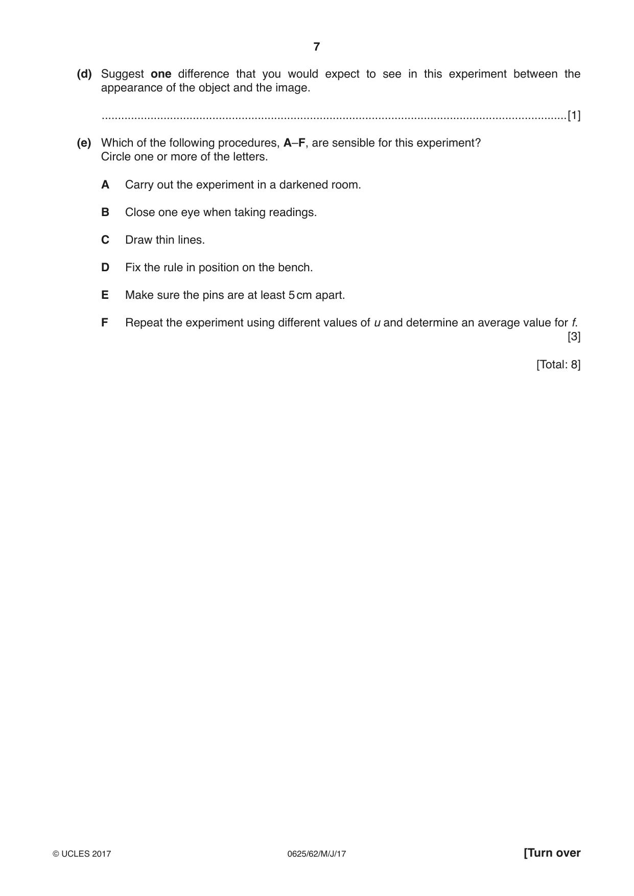 Cambridge IGCSE Physics 0625 2017 May/June Paper 6 · Variant 2 question paper, page 7 of 12