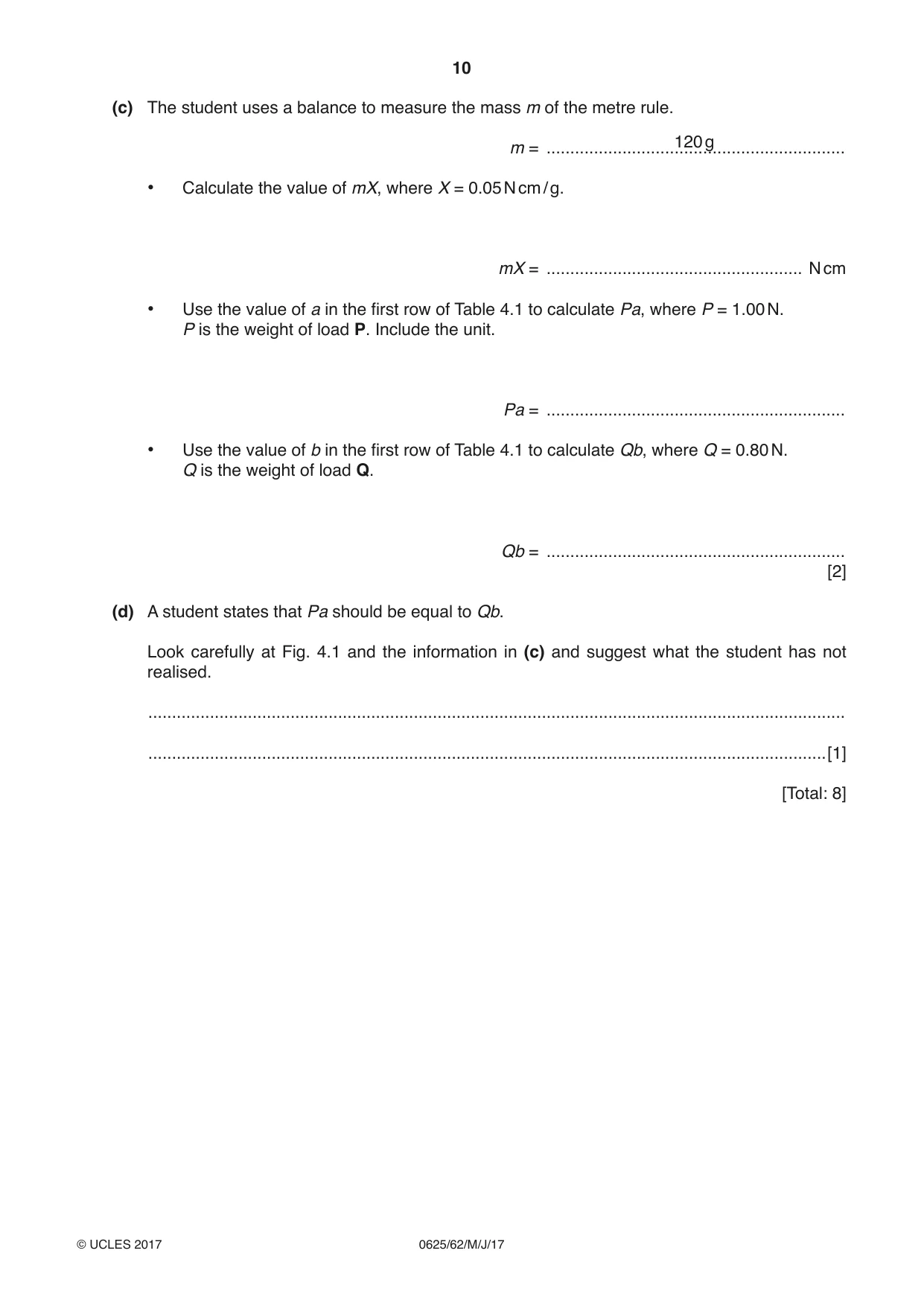 Cambridge IGCSE Physics 0625 2017 May/June Paper 6 · Variant 2 question paper, page 10 of 12