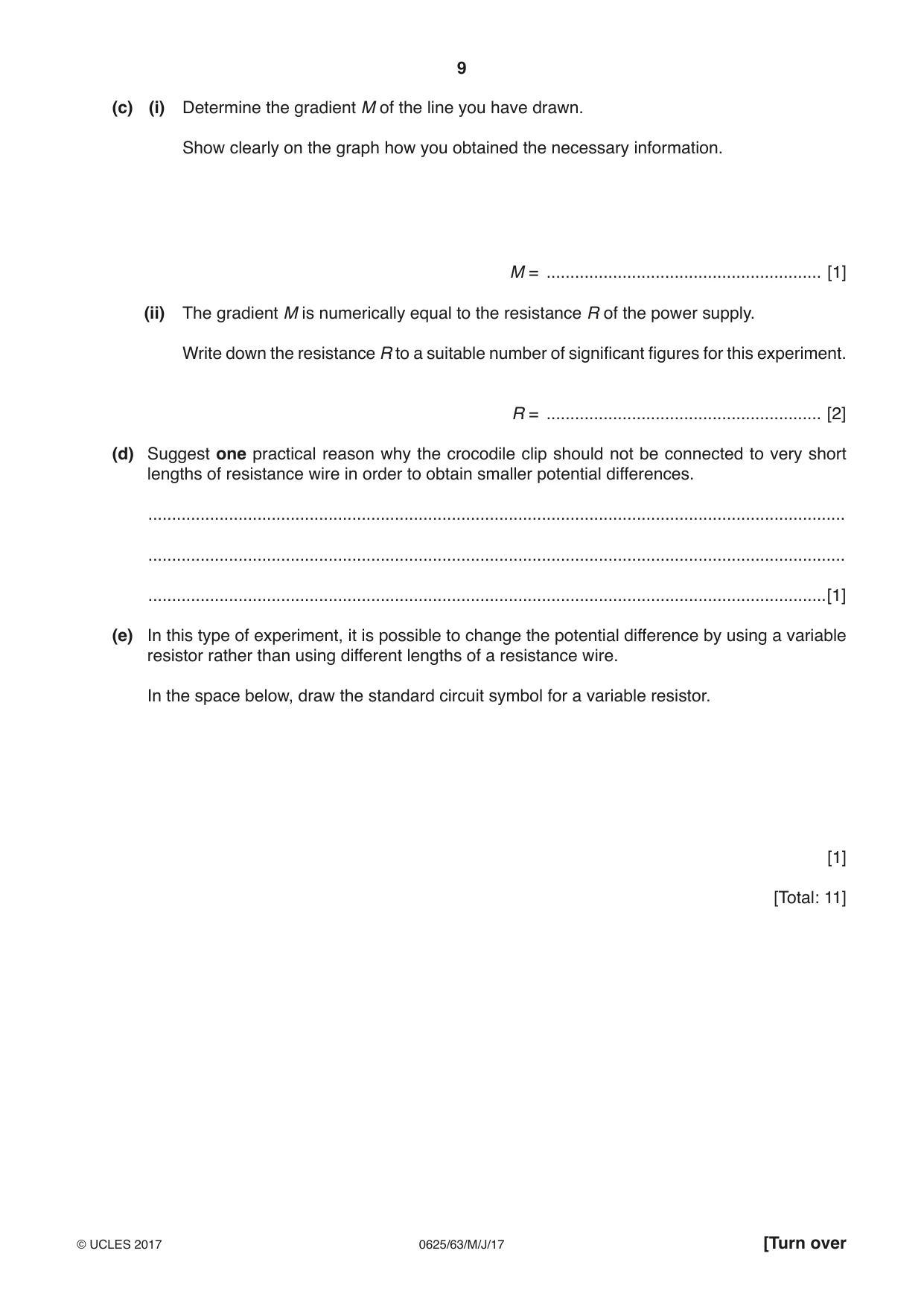 Cambridge IGCSE Physics 0625 2017 May/June Paper 6 · Variant 3 question paper, page 9 of 16