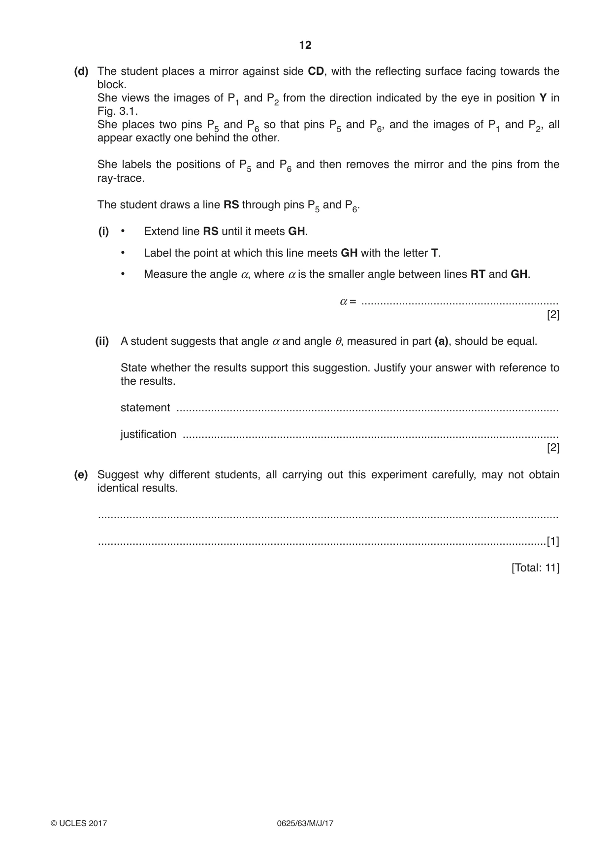 Cambridge IGCSE Physics 0625 2017 May/June Paper 6 · Variant 3 question paper, page 12 of 16