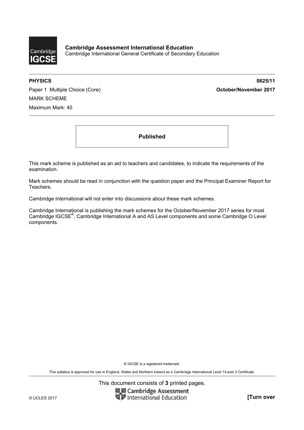 Mark scheme, page 1 of 3