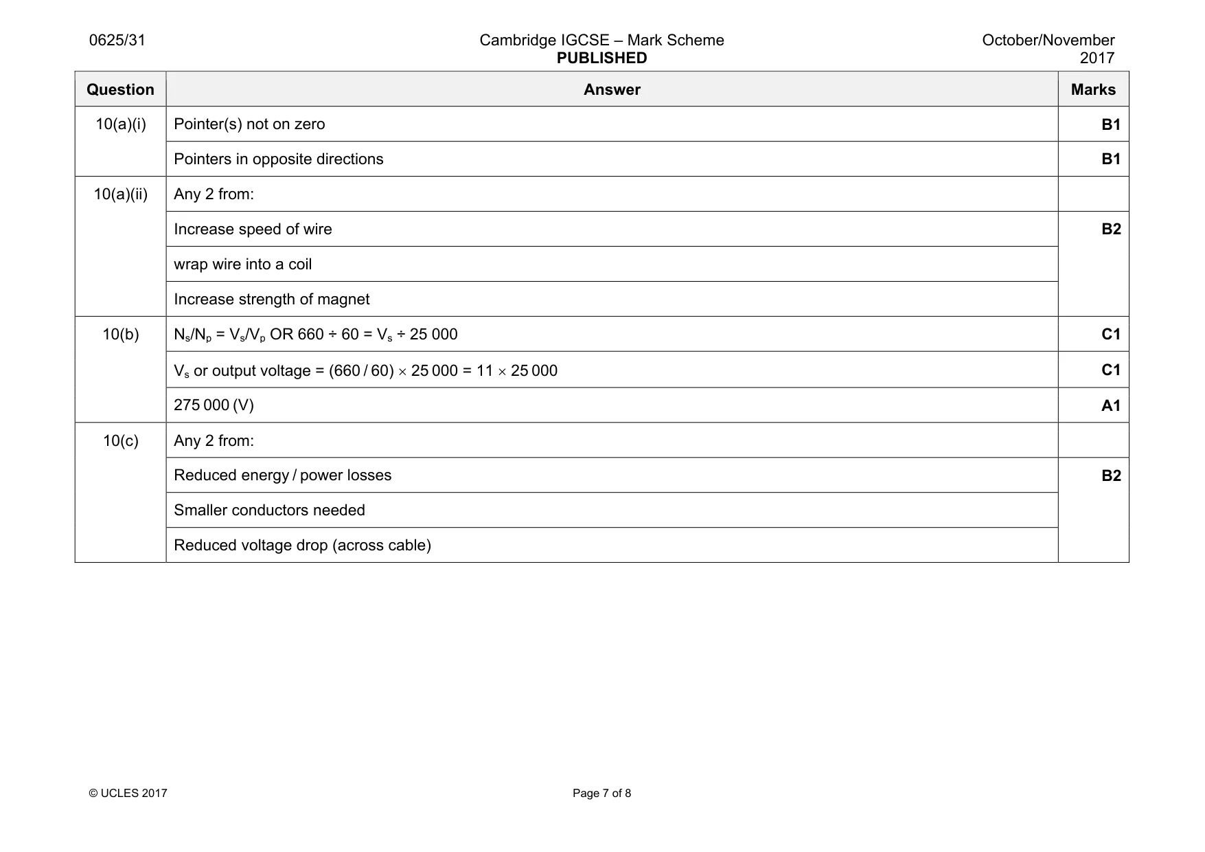 Mark scheme, page 7 of 8