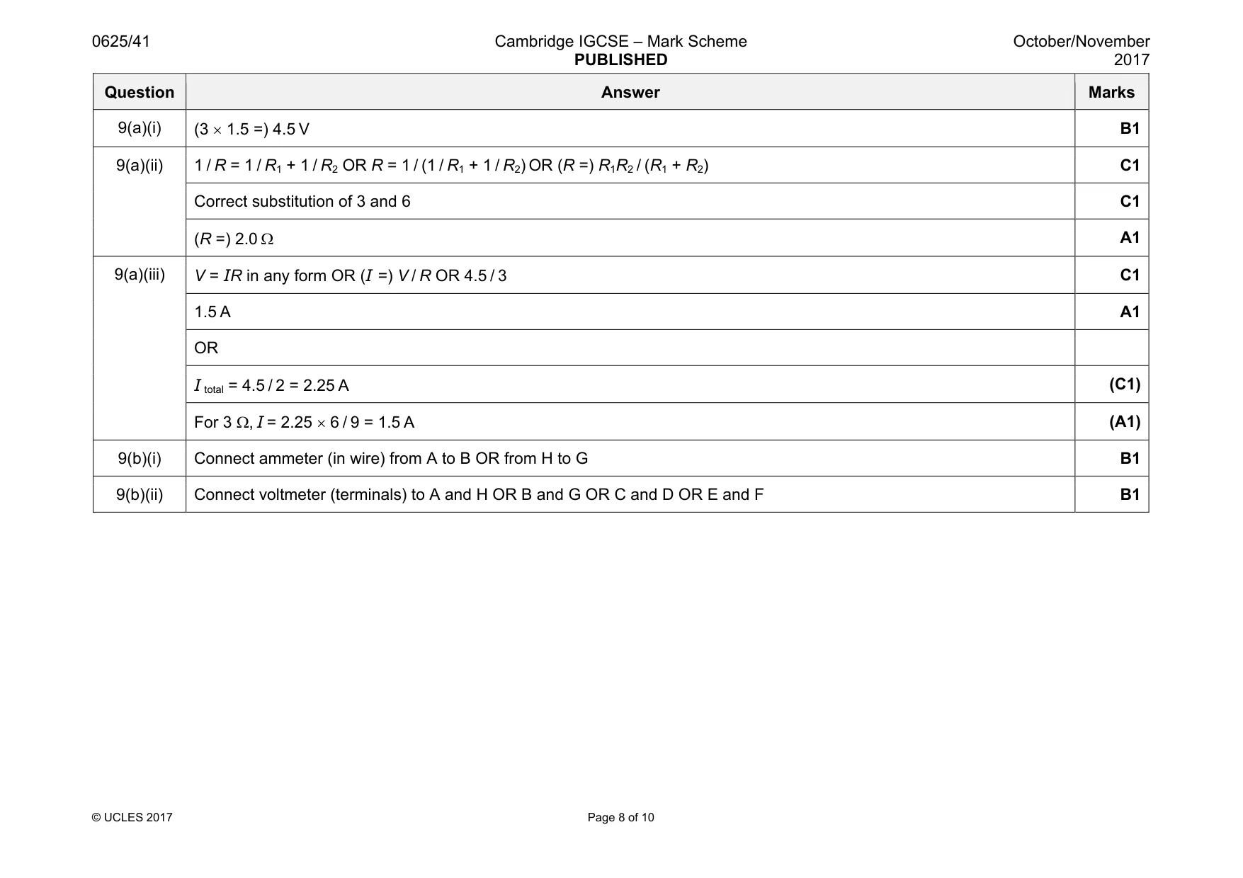 Mark scheme, page 8 of 10