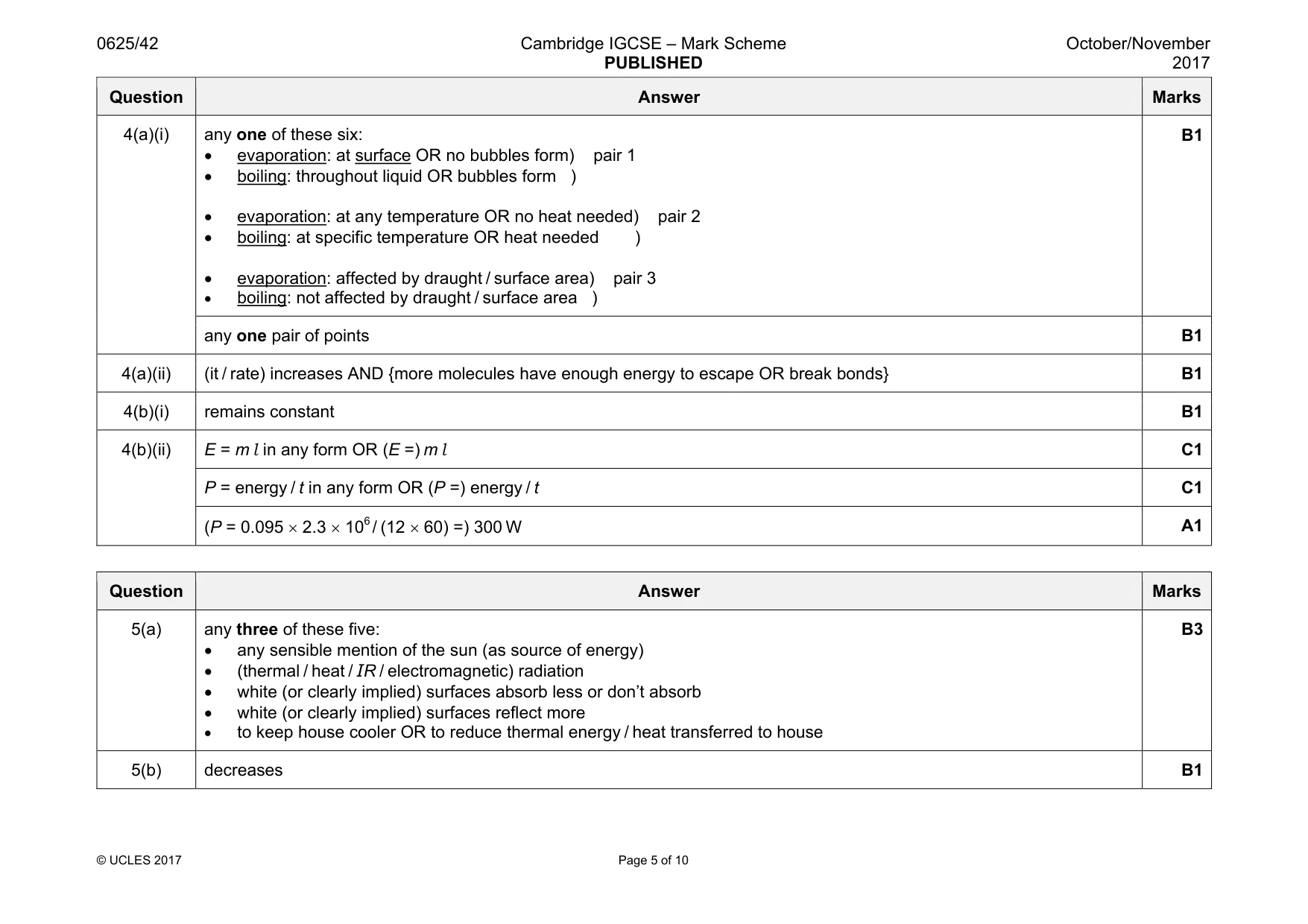Mark scheme, page 5 of 10