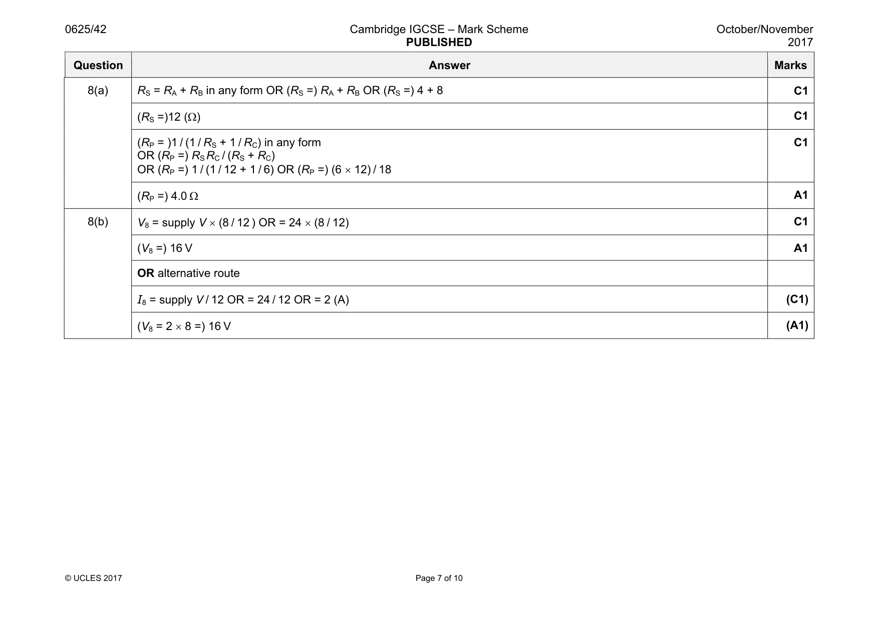 Mark scheme, page 7 of 10