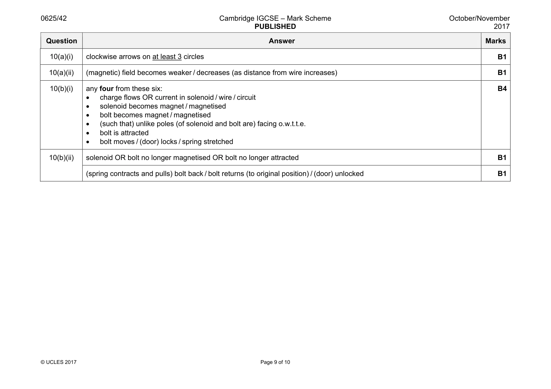 Mark scheme, page 9 of 10