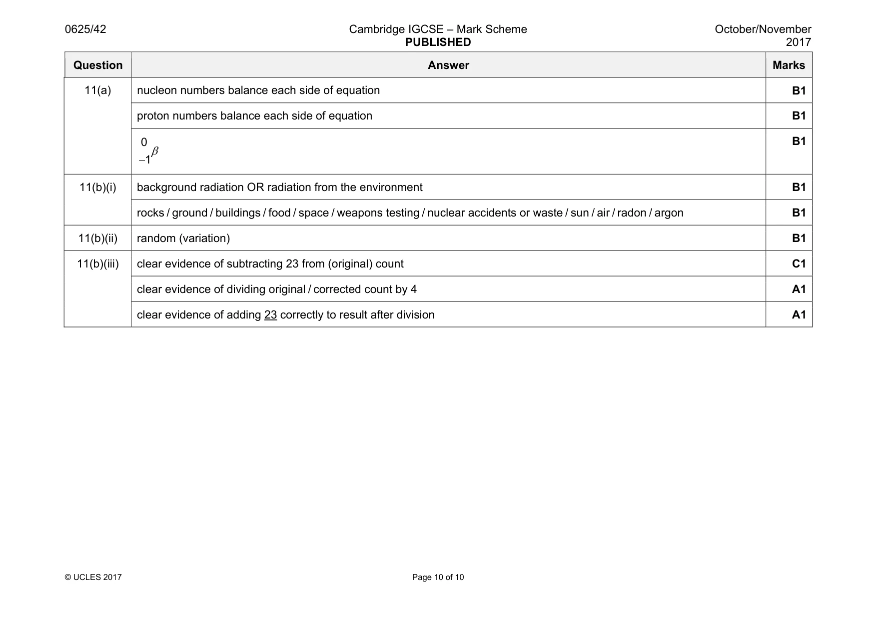 Mark scheme, page 10 of 10