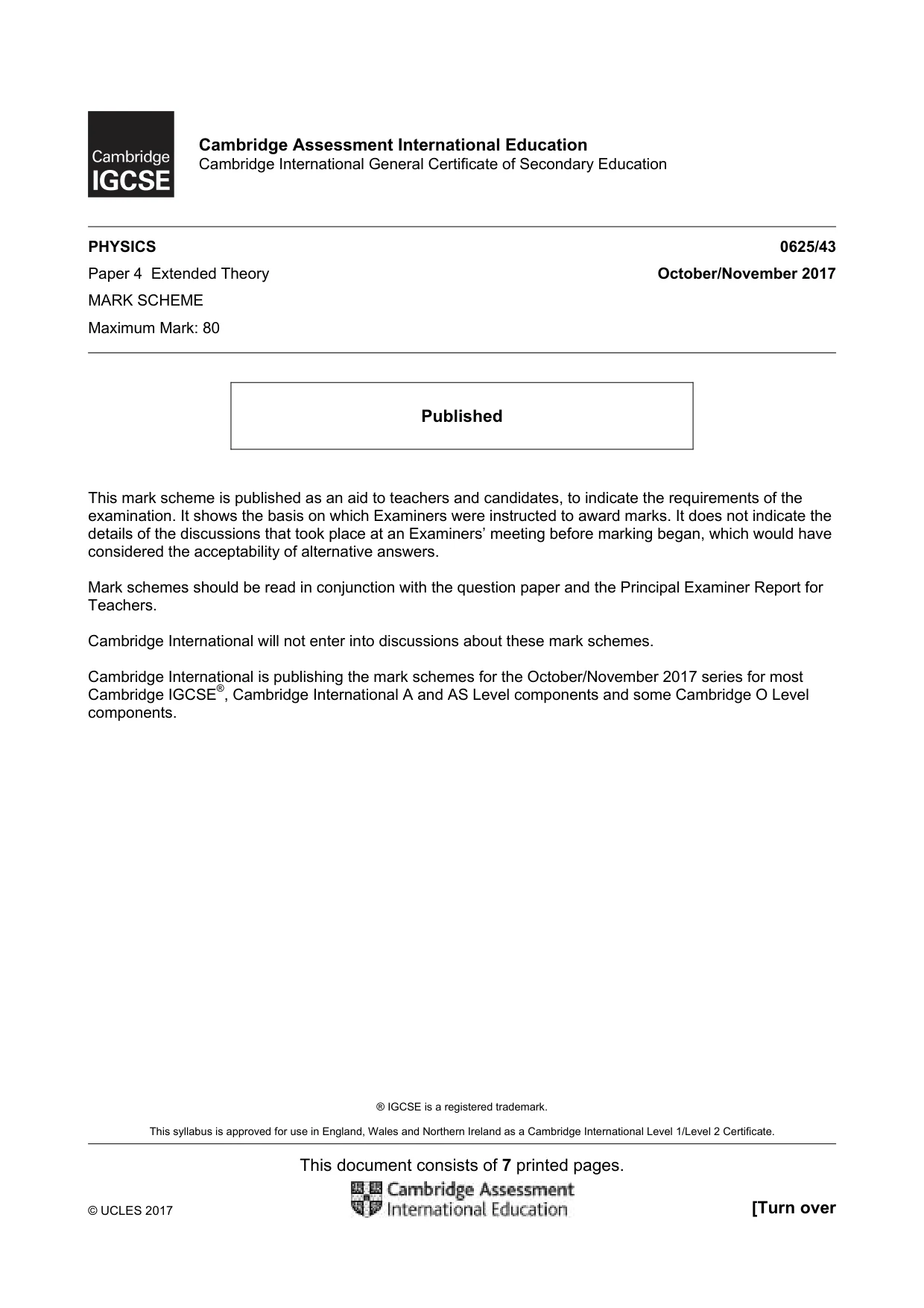 Mark scheme, page 1 of 7