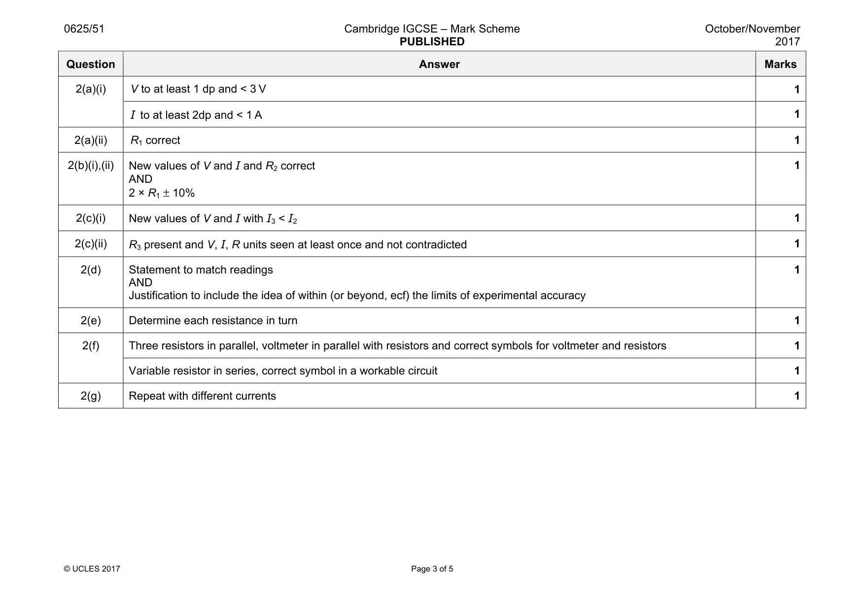Mark scheme, page 3 of 5