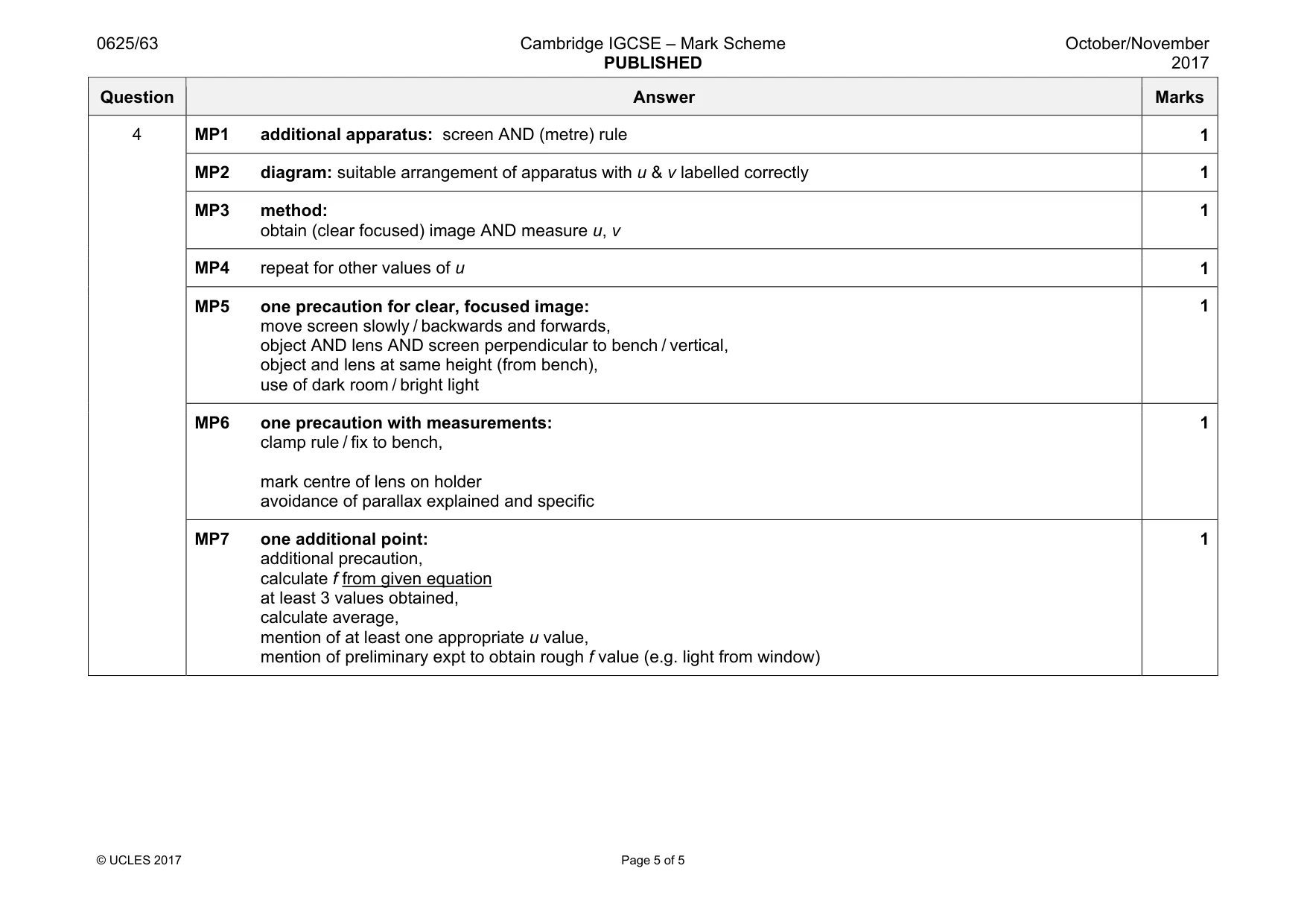 Mark scheme, page 5 of 5