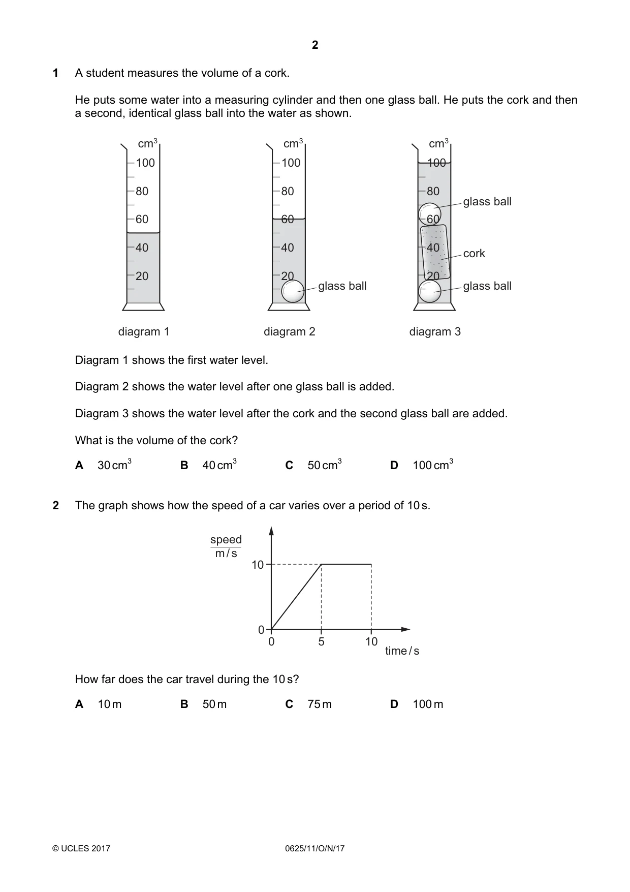Cambridge IGCSE Physics 0625 2017 Oct/Nov Paper 1 · Variant 1 question paper, page 2 of 20