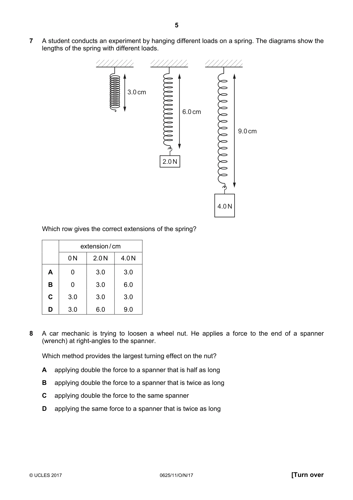 Cambridge IGCSE Physics 0625 2017 Oct/Nov Paper 1 · Variant 1 question paper, page 5 of 20