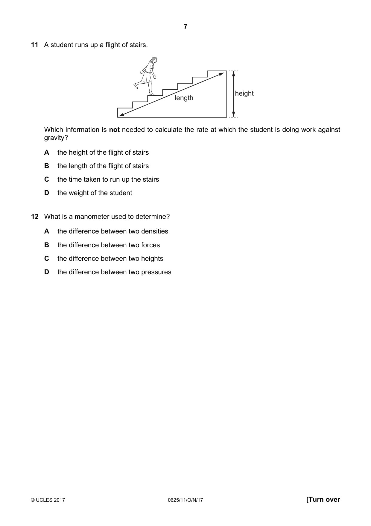 Cambridge IGCSE Physics 0625 2017 Oct/Nov Paper 1 · Variant 1 question paper, page 7 of 20