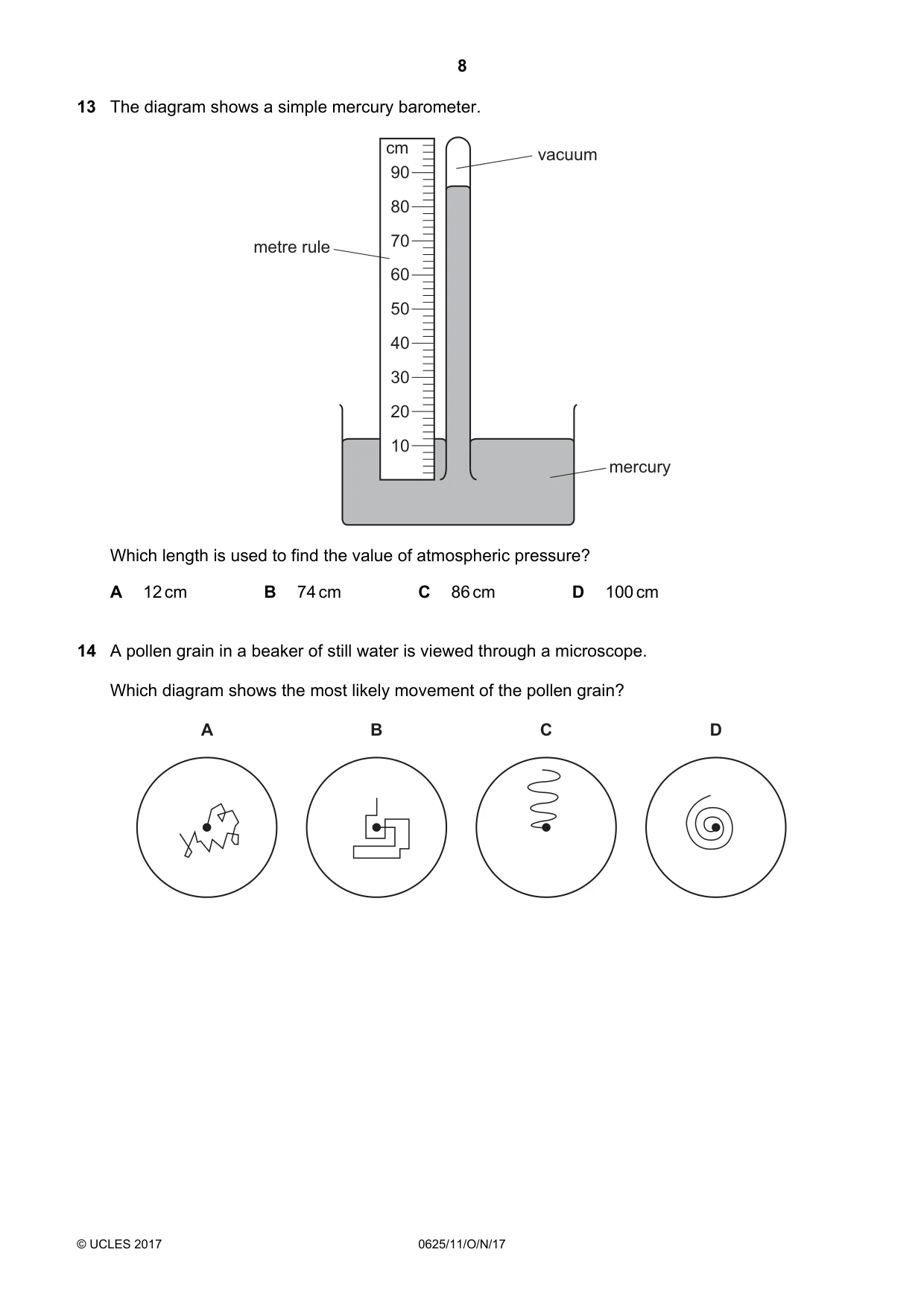 Cambridge IGCSE Physics 0625 2017 Oct/Nov Paper 1 · Variant 1 question paper, page 8 of 20