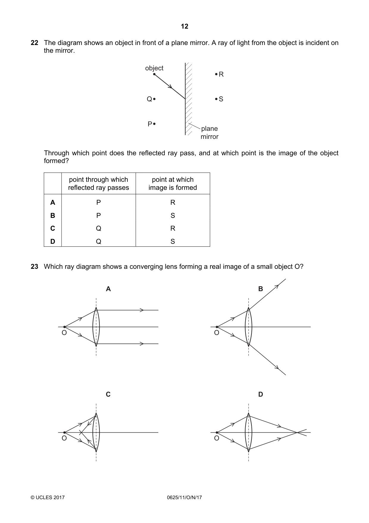 Cambridge IGCSE Physics 0625 2017 Oct/Nov Paper 1 · Variant 1 question paper, page 12 of 20