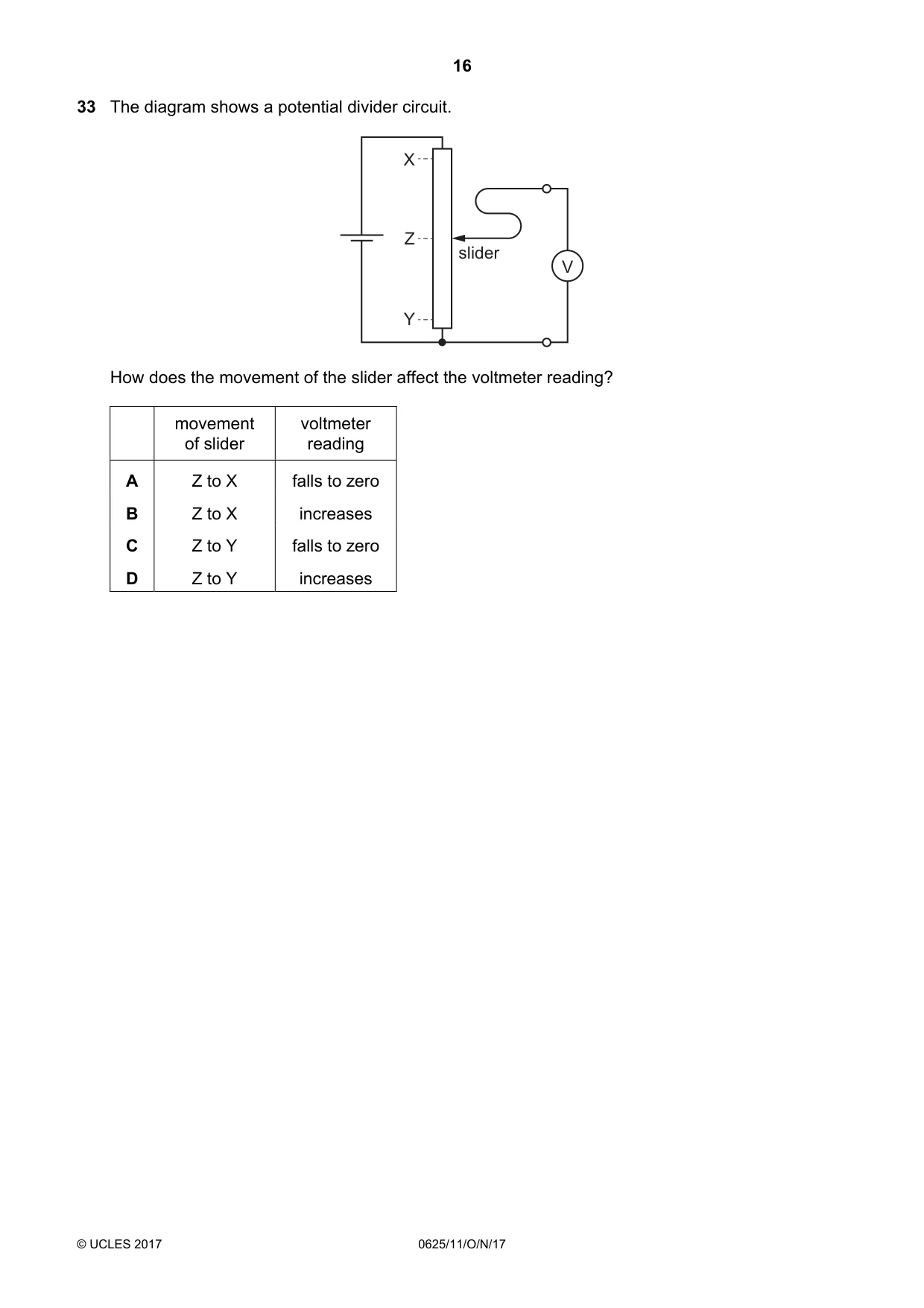 Cambridge IGCSE Physics 0625 2017 Oct/Nov Paper 1 · Variant 1 question paper, page 16 of 20